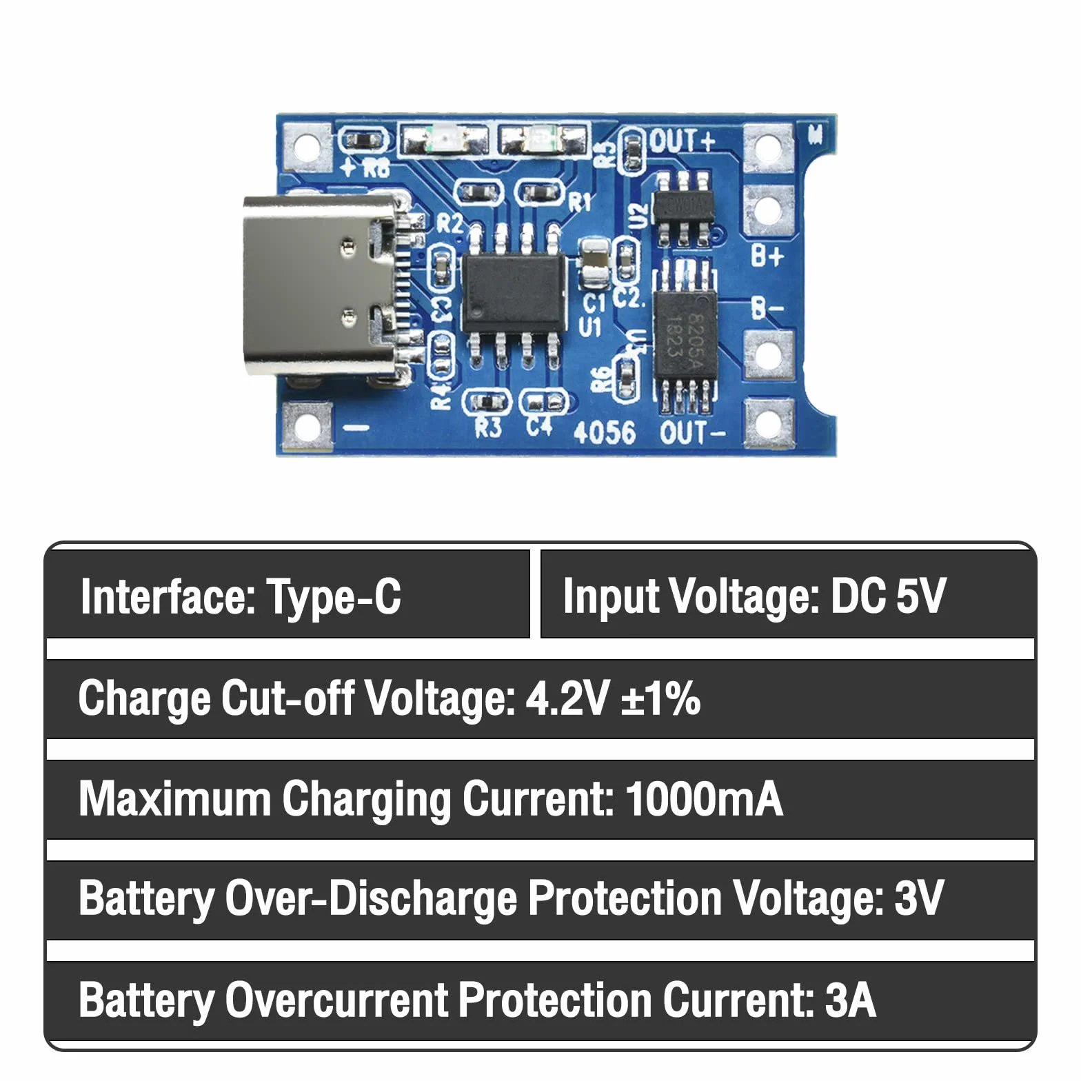 Aideep 6 sztuk Type-C USB-C TC4056 5V 1A akumulator litowy litowo-jonowy moduł ładujący z podwójną ochroną