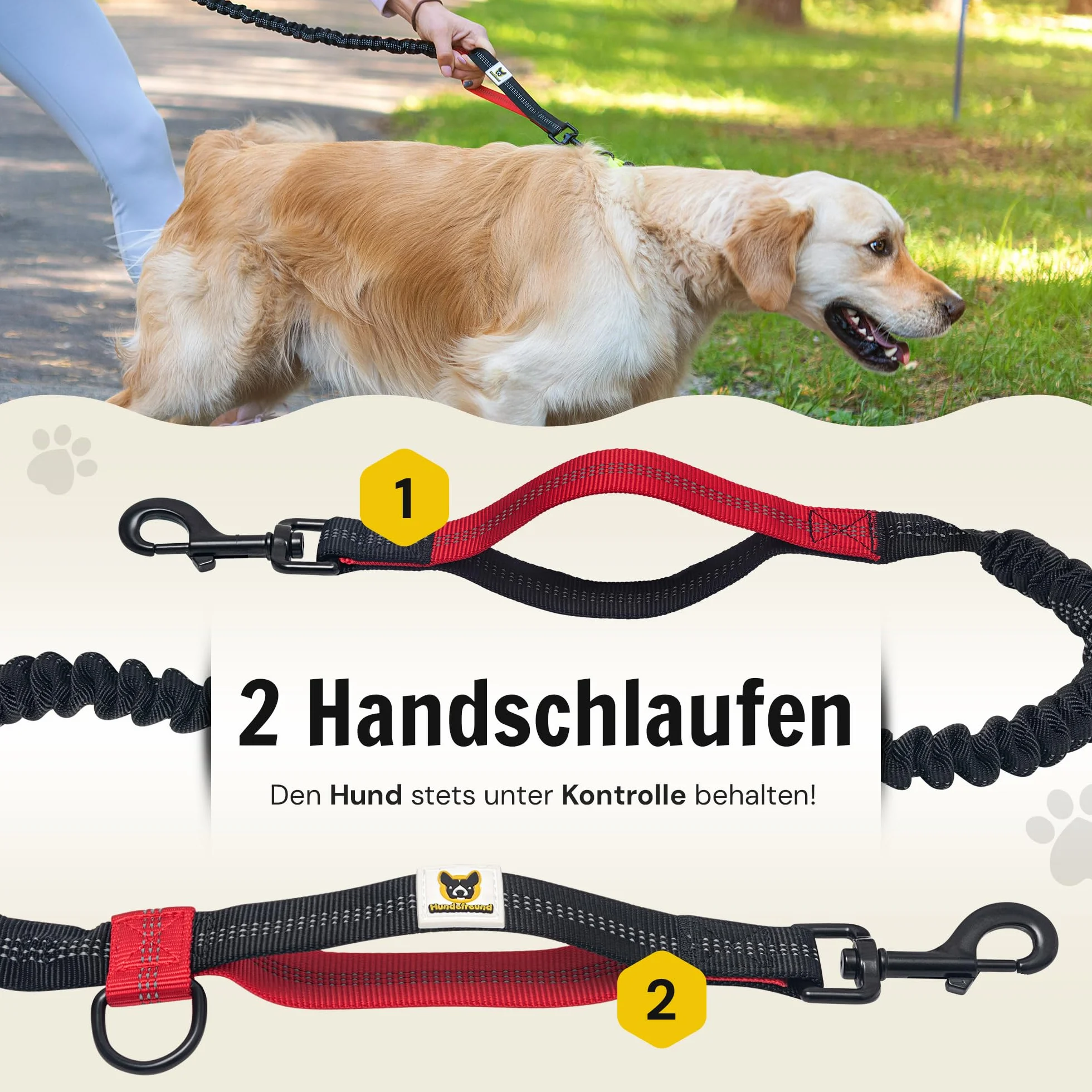 Hundefreund Smycz z paskiem bez użycia rąk dla średnich i dużych psów Canicross elastyczna smycz 120-180 cm (Czarny)