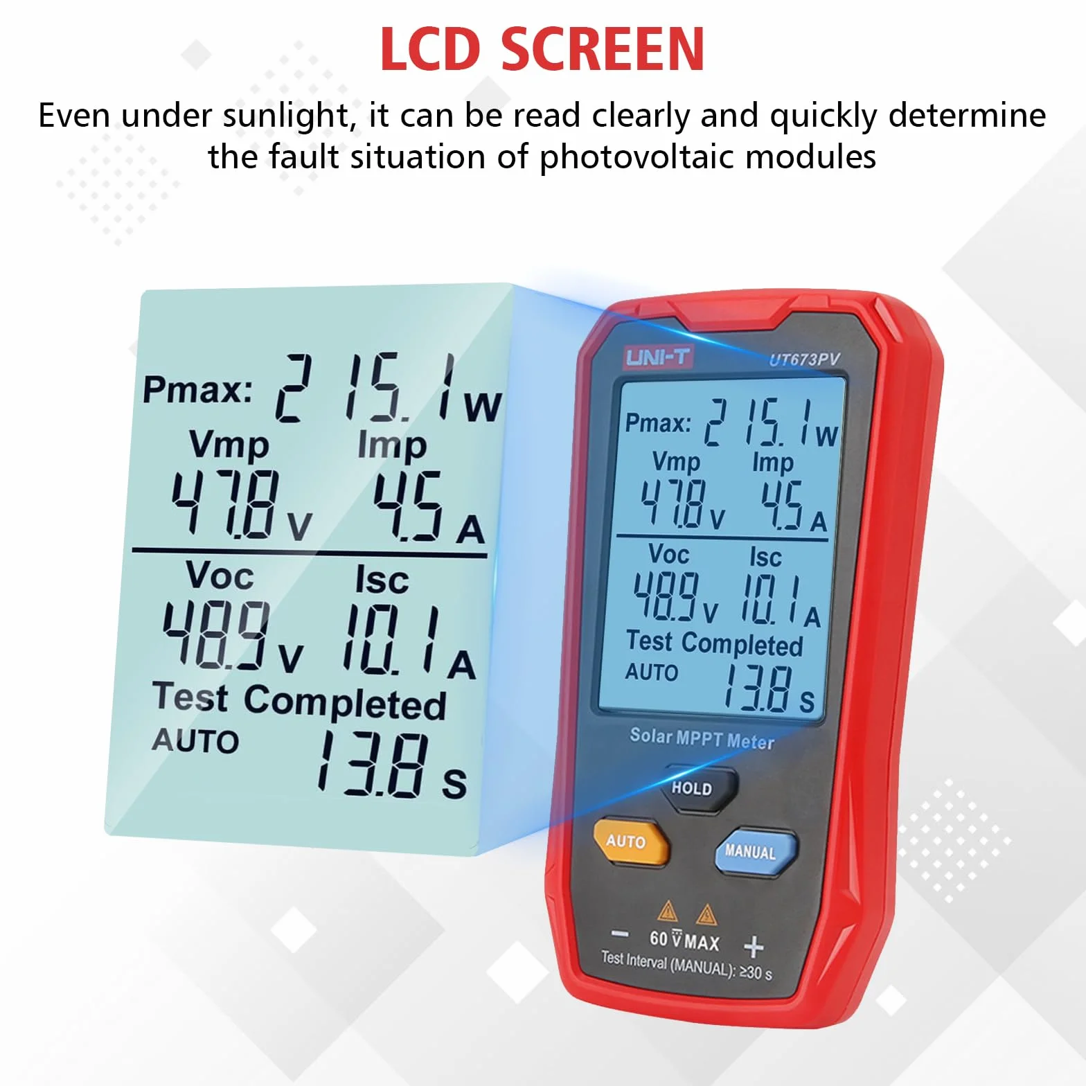 UT673PV tester paneli słonecznych 800 W multimetr fotowoltaiczny z wyświetlaczem LCD MPPT