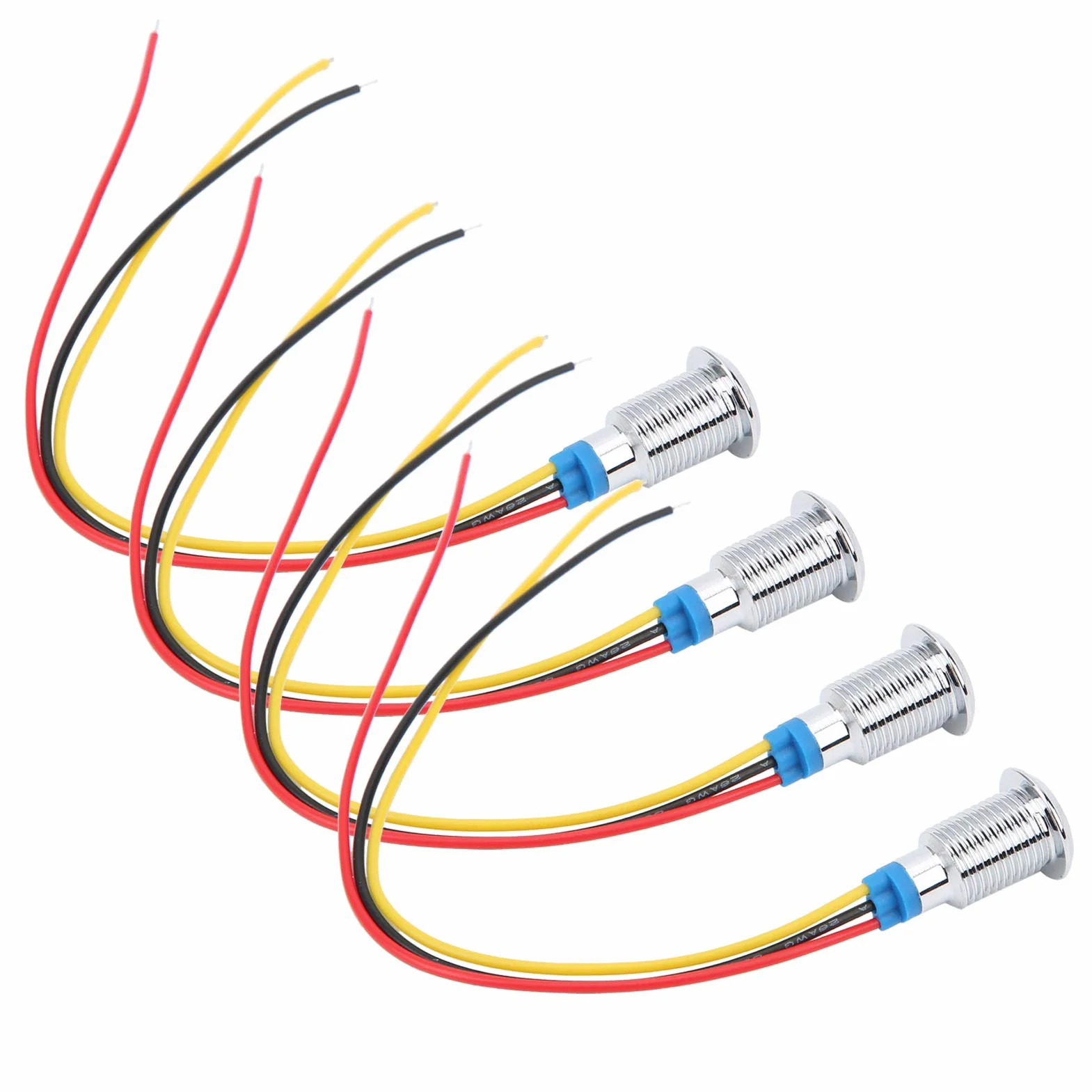 Zestaw 4 okrągłych diod LED 10 mm wstępnie przewodowe podwójne kolorowe wodoodporne światło kontrolne 12-24 V czerwone i żółte