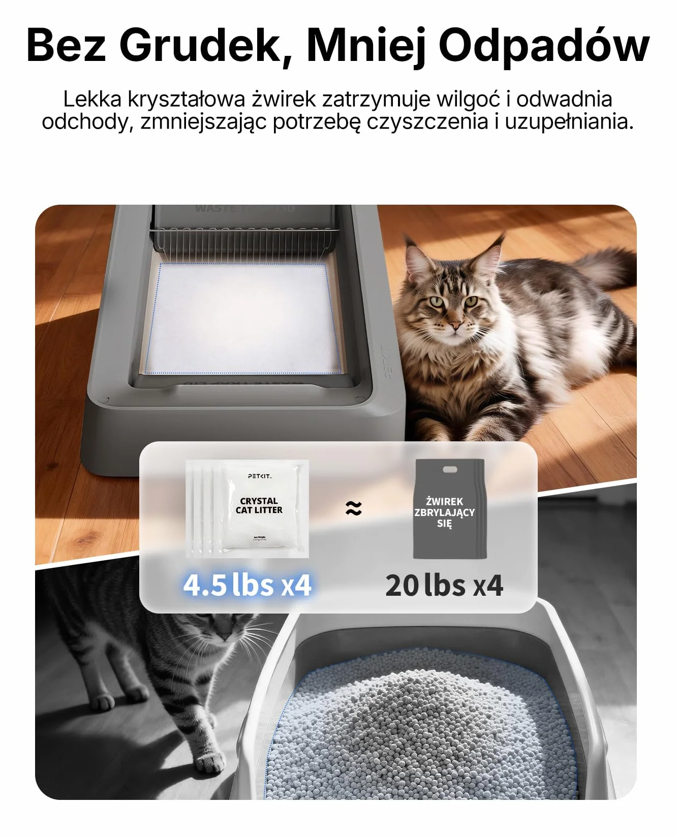 PETKIT Zestaw do Krystaliczny Żwirek dla Kotów, do PUROBOT CRYSTAL DUO Samoczyszcząca Kuweta dla Kotów, Podwójne Zbieranie Odpadów, Wymienna Tacka, Kontrola Zapachów, Wyższa Chłonność, 4 Sztuki