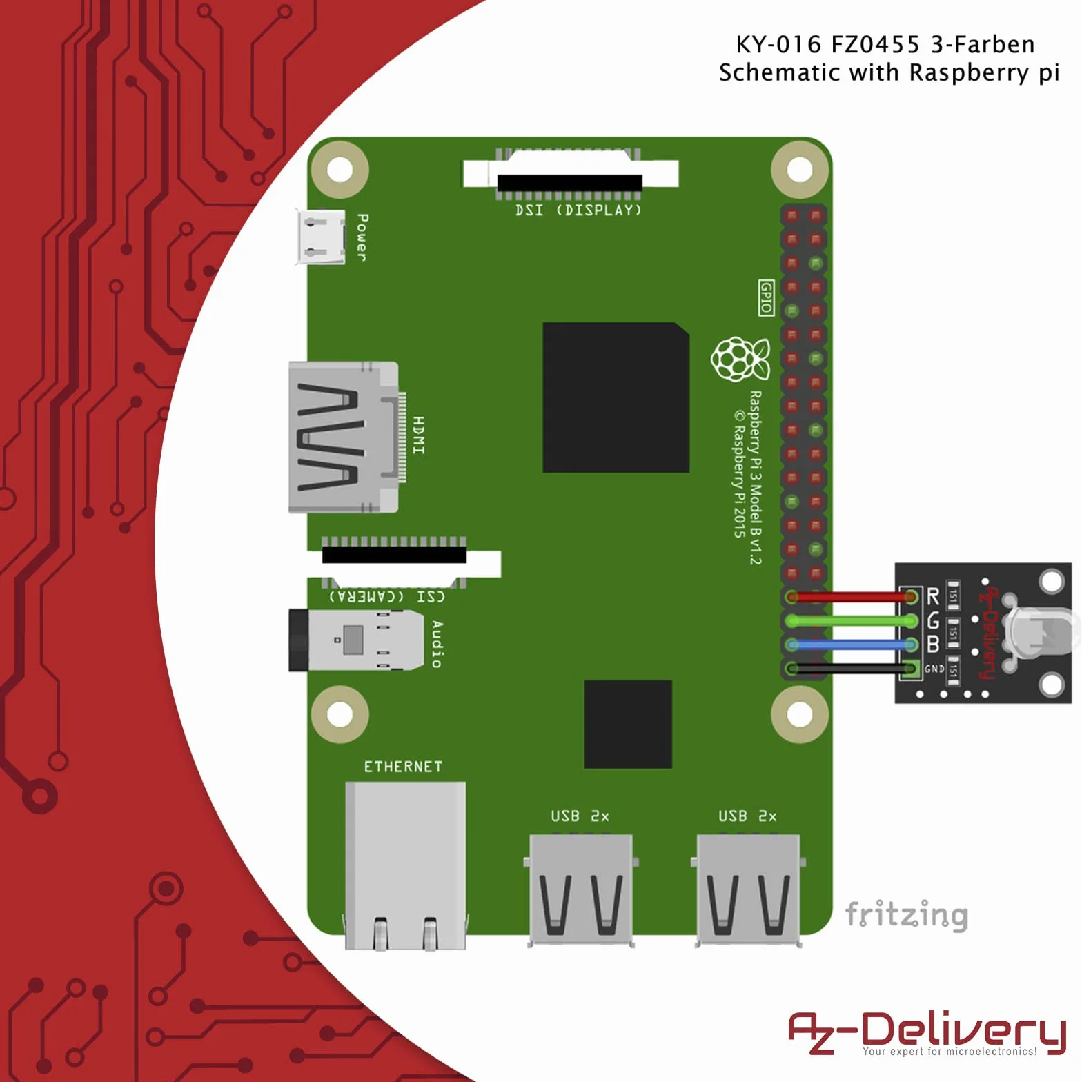 AZDelivery 3 x KY-016 FZ0455 3 Kolor RGB LED Moduł 3 kolor kompatybilny z Arduino i Raspberry Pi w tym e-Book!