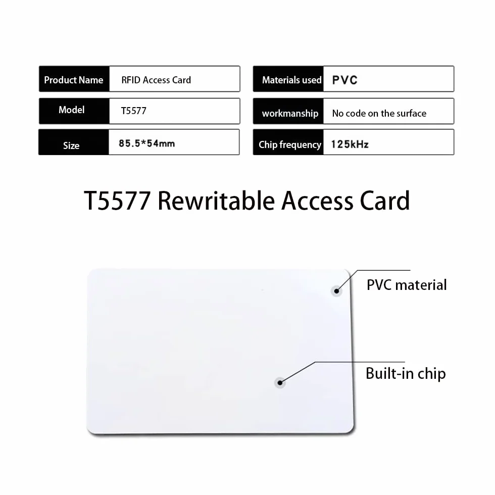 Karta identyfikacyjna RFID 125kHz T5577/EM4305 PVC 0,8mm biała