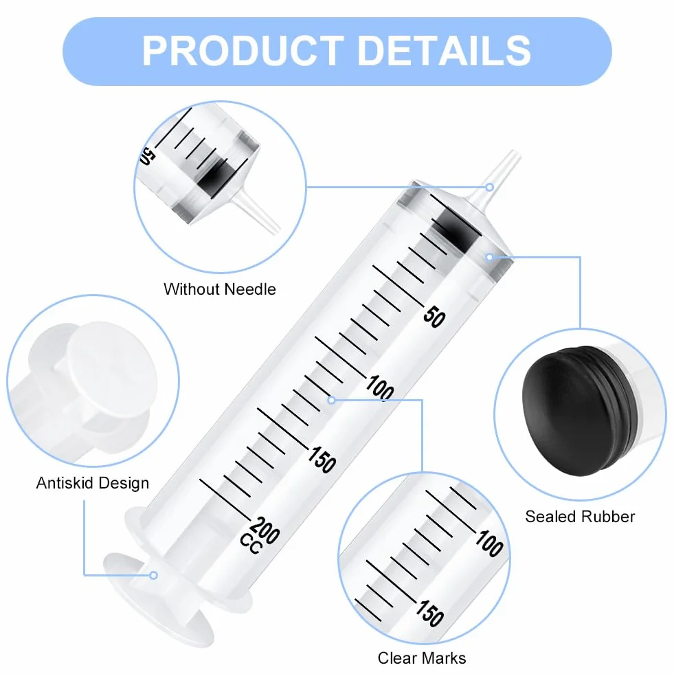 OFFCUP Strzykawki z tworzywa sztucznego, 100 ml i 200 ml, strzykawka bez igły, wielokrotnego użytku, z 1 cewnikiem, duże strzykawki do laboratoriów, do dozowania zwierząt