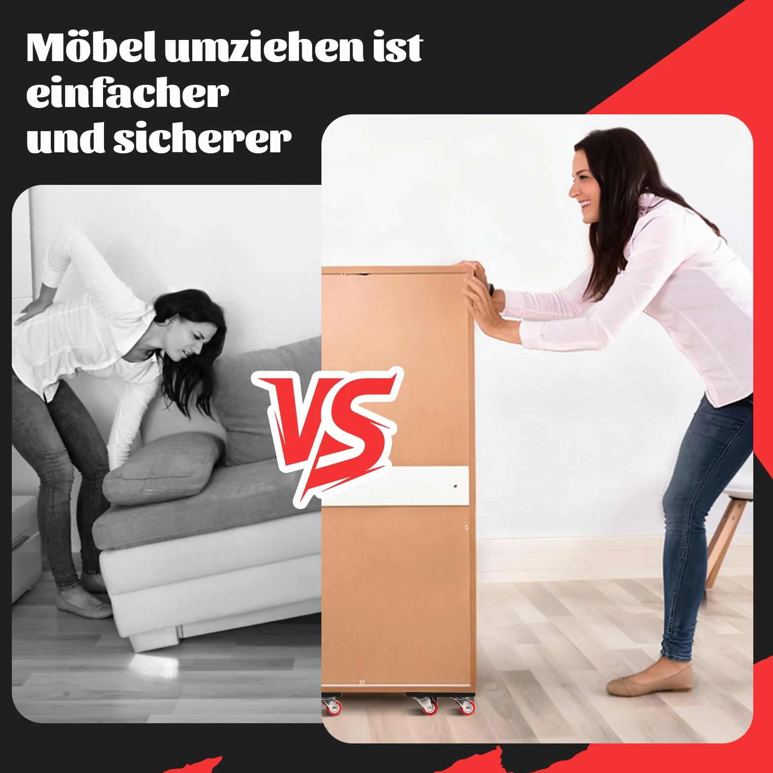 Wózek meblowy na kółkach, wytrzymały wózek meblowy z 4 kółkami, nośność 350 kg, obracany o 360 stopni, łącznie z podnośnikiem do mebli, do sofy, szafy, szafy