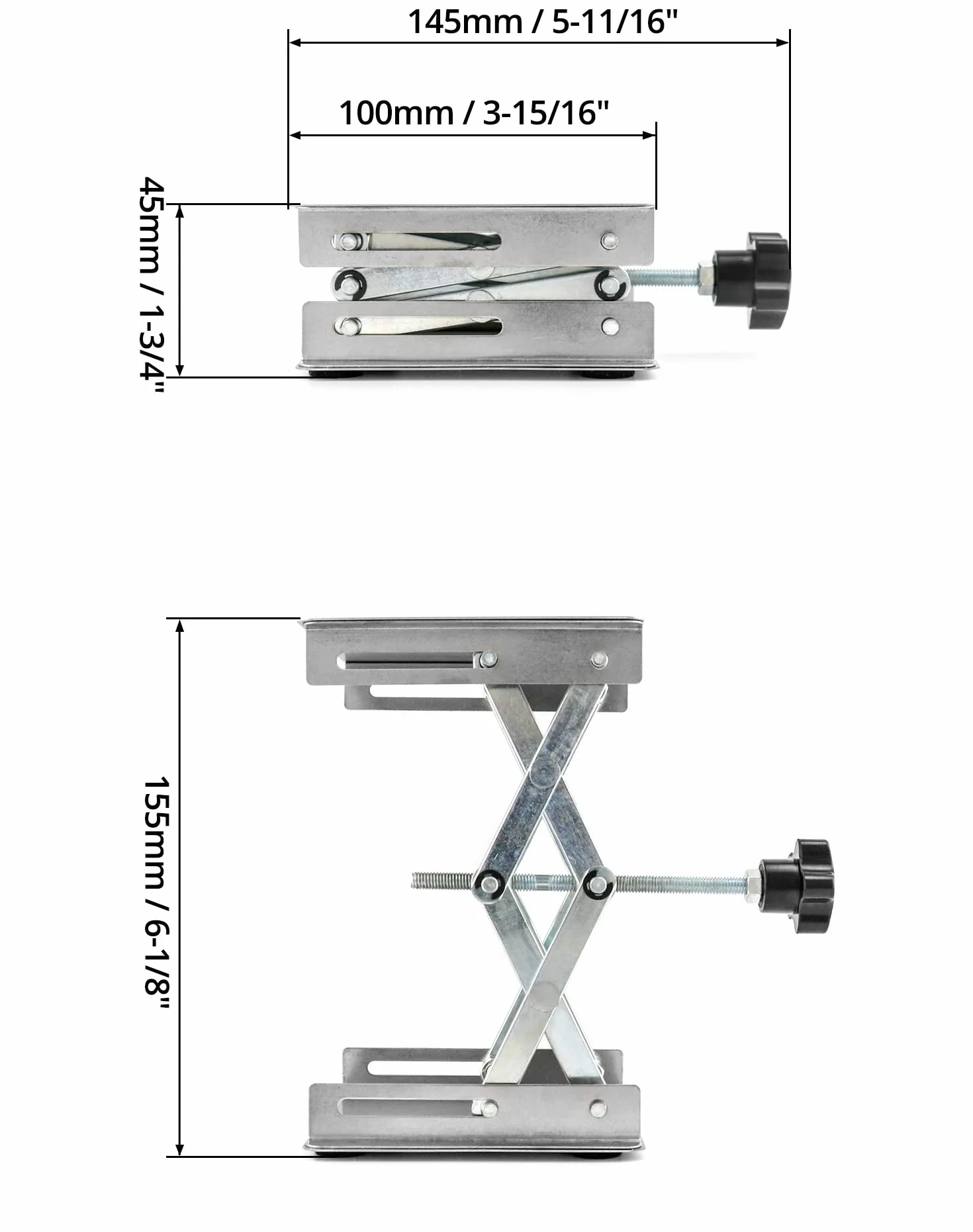 QWORK® Laboratoryjna platforma podnosząca, laboratoryjny podnośnik nożycowy ze stali nierdzewnej 100x100mm do eksperymentów, maksymalne obciążenie 5KG