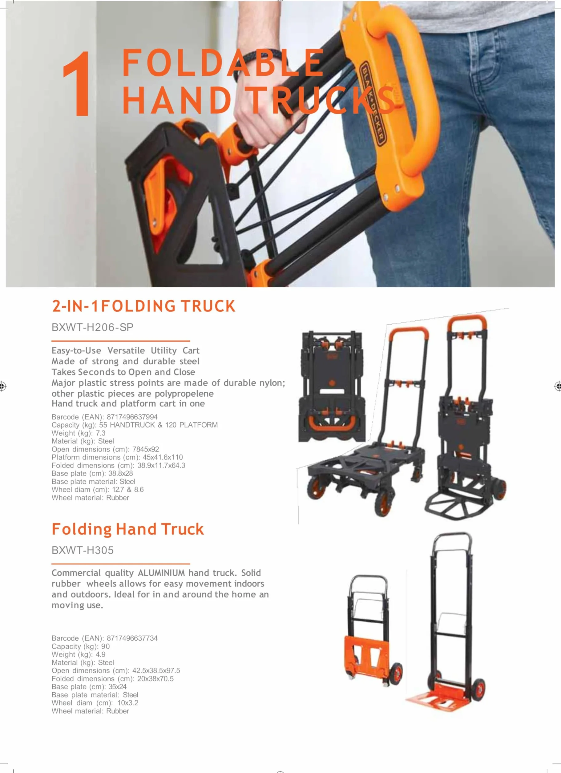 Wózek platformowy BLACK+DECKER - wózek ręczny 2 w 1 i wózek platformowy - składany - maksymalne obciążenie - 120 kg