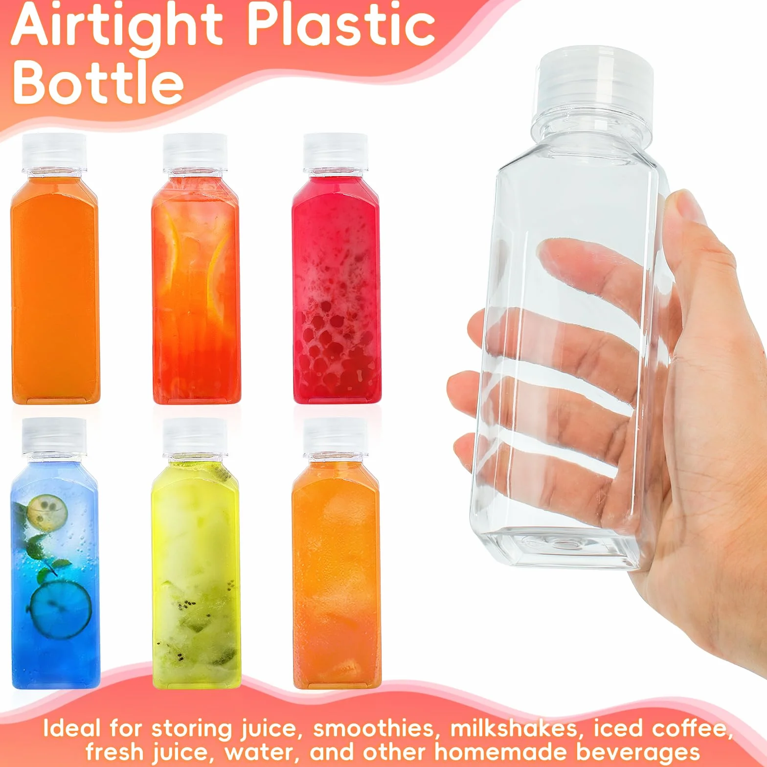 Plastikowe butelki z pokrywkami, 6 szt. szczelnych butelek wielokrotnego użytku, przezroczysta butelka na napoje z pokrywką na soki, napoje, mleko