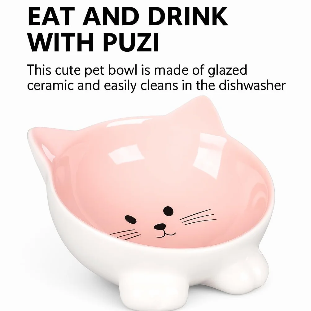 Flamingo Miska dla kotów Puzi Pink - Wielofunkcyjna miska antypoślizgowa dla zwierząt domowych - 125 ml - cermamiczna - miska nadaje się do mycia naczyń