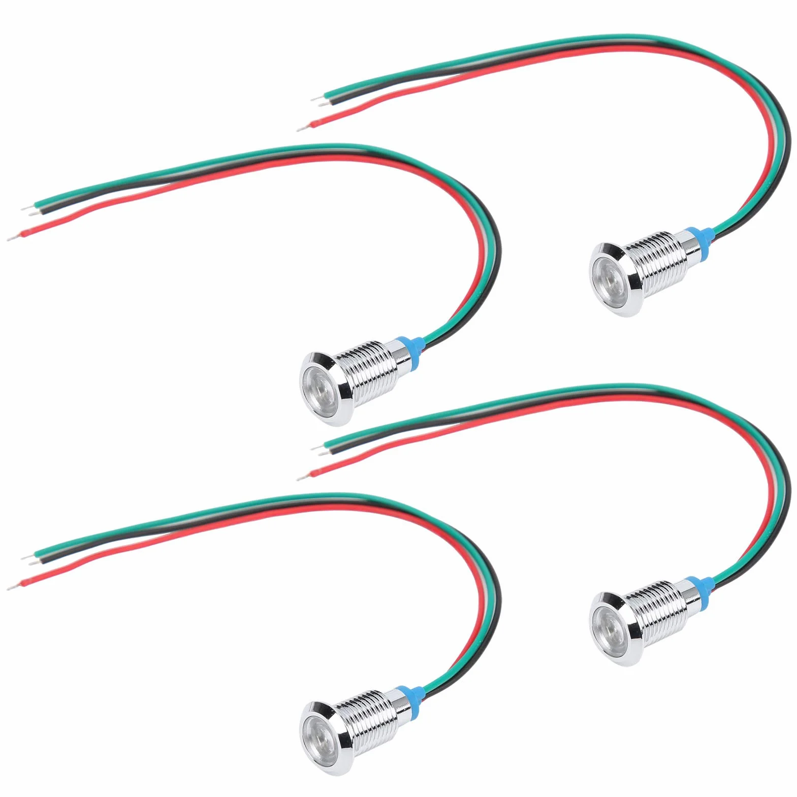 Okrągłe Diody LED z Okablowaniem, 4 Zestawy Lampka Kontrolna LED 10 Mm 12 V do 24 V Podwójne Kolory Wspólna Katoda Wstępnie Okablowana Lampka Kontrolna LED (reg, Domowe żarówki LED (czerwony zielony)