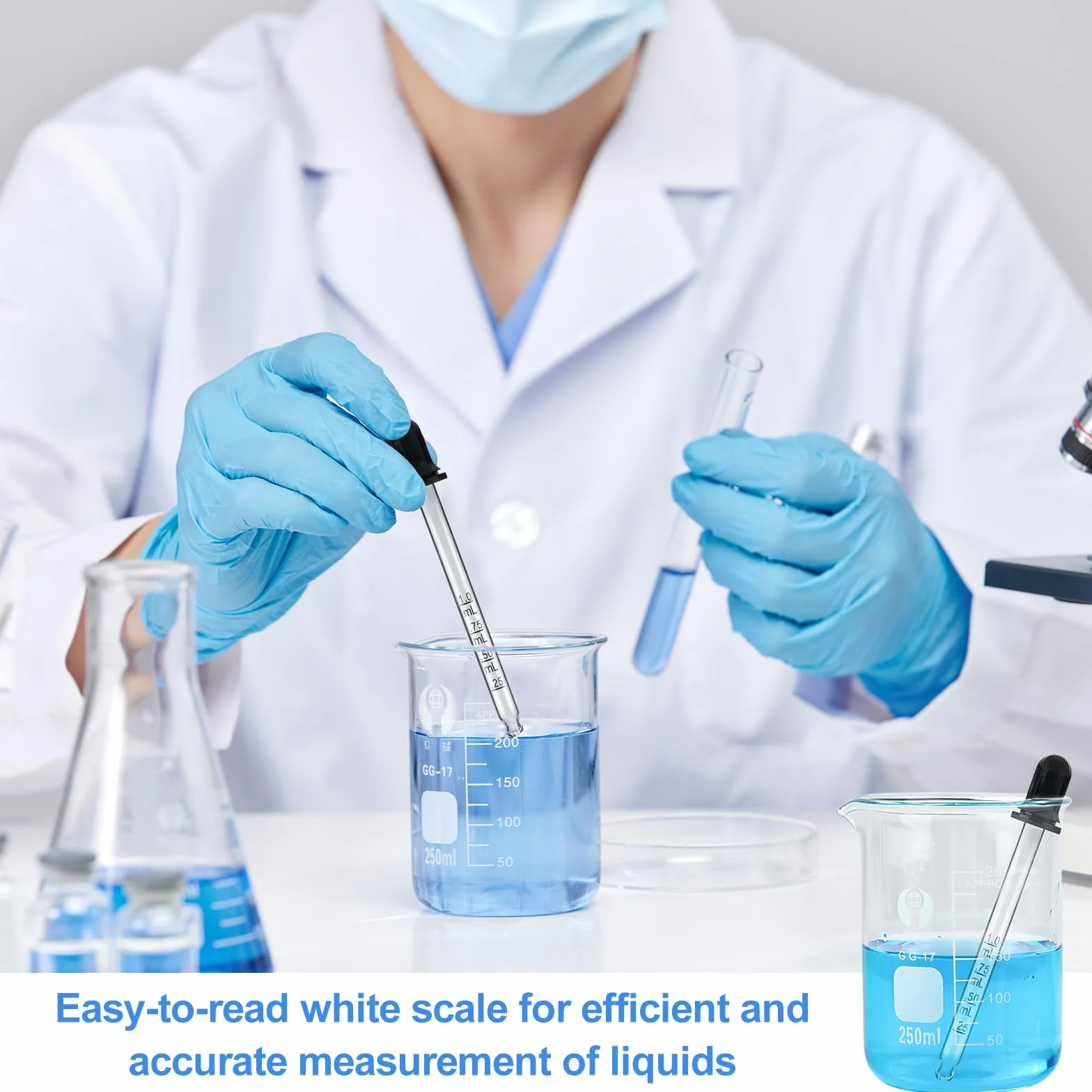 Zestaw 5 szklanek laboratoryjnych miarowych 25-500ml szkło borokrzemowe z podziałką