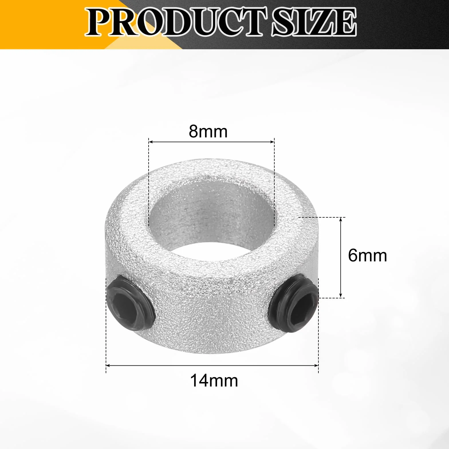 QUARKZMAN 6-częściowy zestaw kołnierzy śrubowych 8 mm otwór, kołnierz falisty ze stopu aluminium, 14 mm OD, szerokość 6 mm zacisk kołnierzowy do liniowego prowadzenia wału drążka