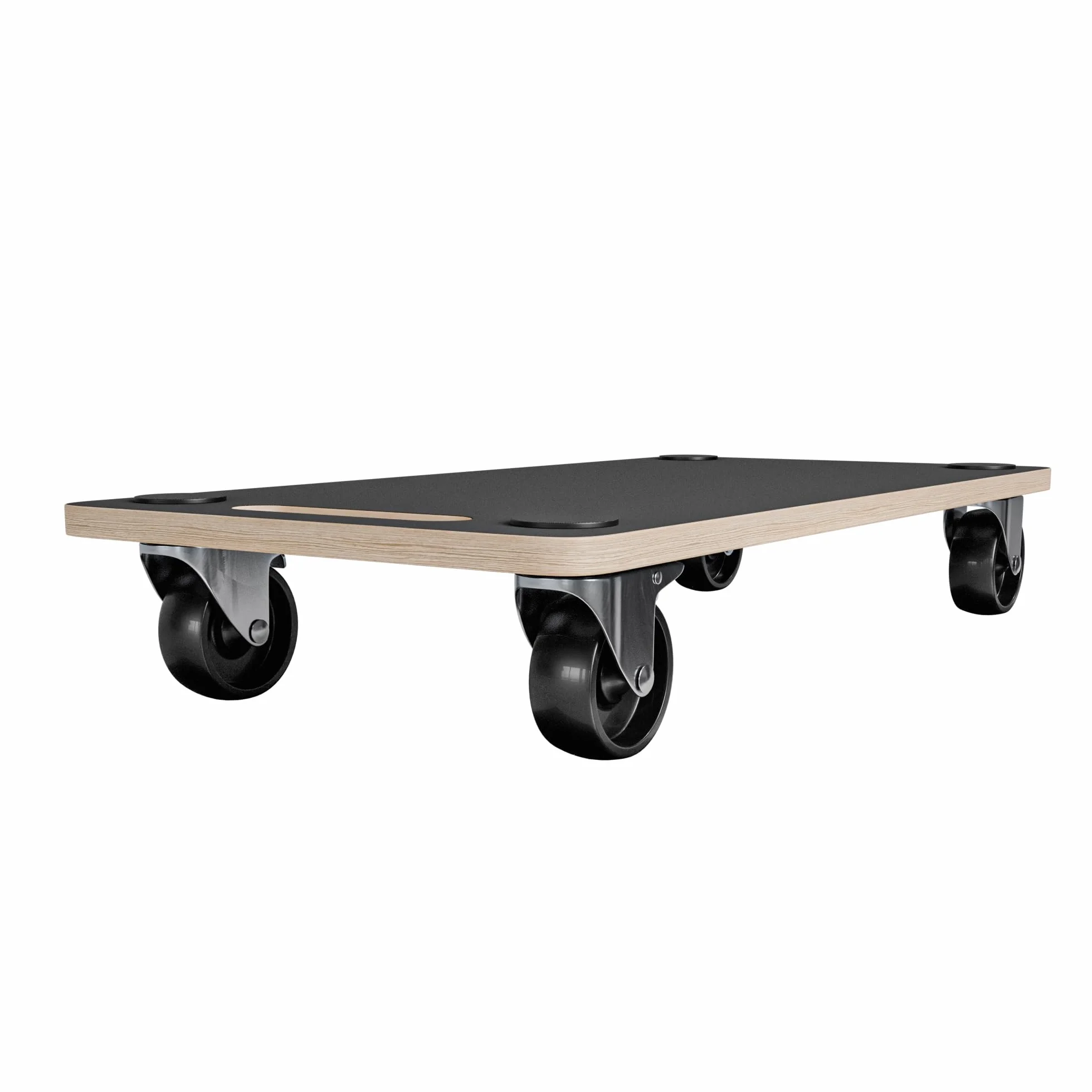 Amig - Platforma ładunkowa z kółkami | prostokątny wspornik obrotowy | 4 maty antypoślizgowe | 58 x 29 cm | maksymalne obciążenie 200 kg | 4 koła: 2 z hamulcem | MDF | certyfikat FSC | czarny
