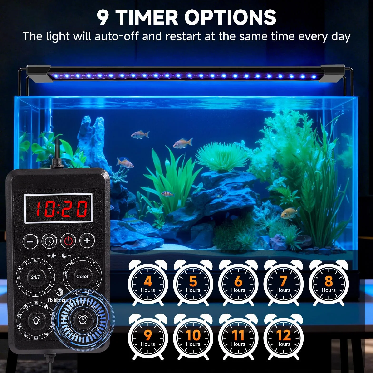 fishkeeper Inteligentna lampa do akwarium, IP68 oświetlenie LED do akwarium z synchronizacją w czasie rzeczywistym jednym przyciskiem i funkcją pamięci, 24/7 pełnospektralna lampa do roślin