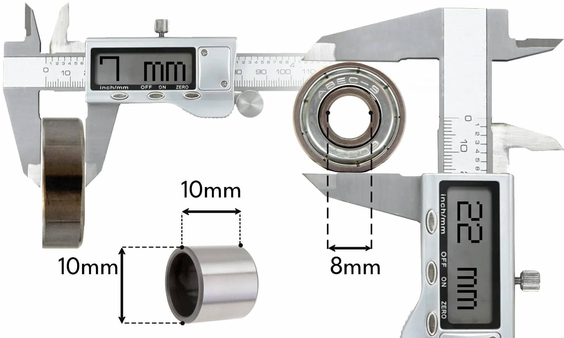 łożysko kulkowe 608 ZZ 22 mm x 8 mm x 7 mm ABEC 9 8 sztuk