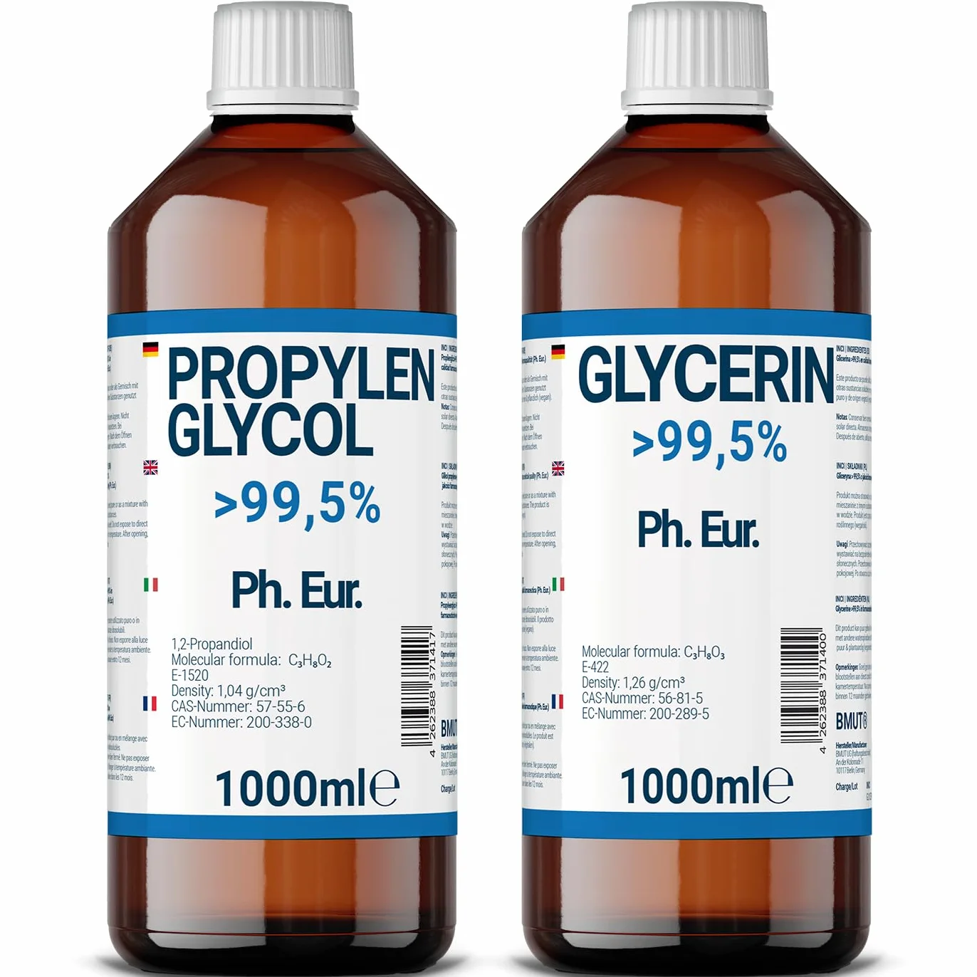 1000ml gliceryna + 1000ml glikolu propylenowego jakości farmaceutycznej | >99,5% | Czysty | E422 + E1520 DIY