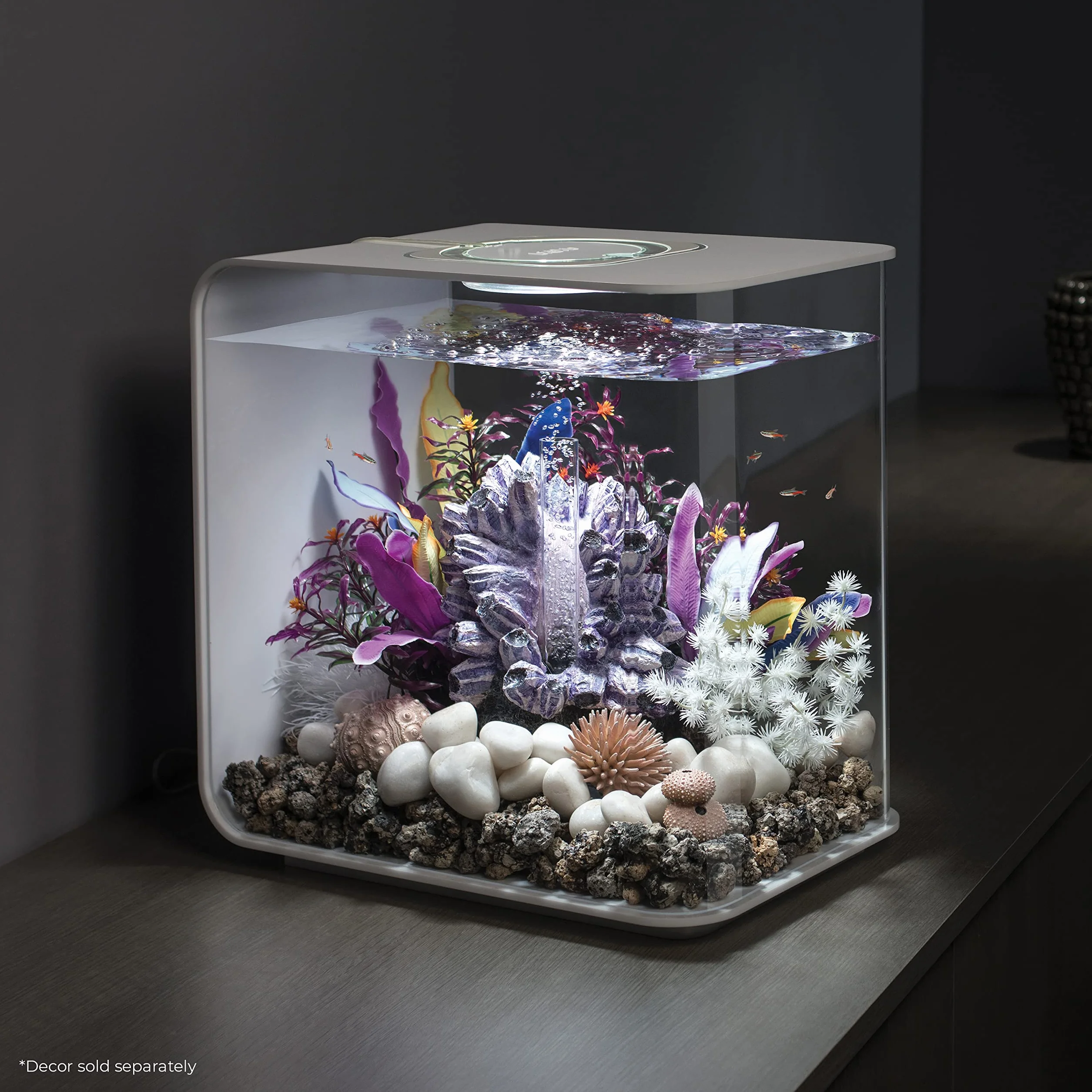 biOrb 72034 FLOW 30 diod LED w kolorze białym – elegancki designerski zestaw do akwarium, kompletny zestaw z systemem filtra, oświetleniem LED, żwirem i odpływem powietrza z wytrzymałego szkła