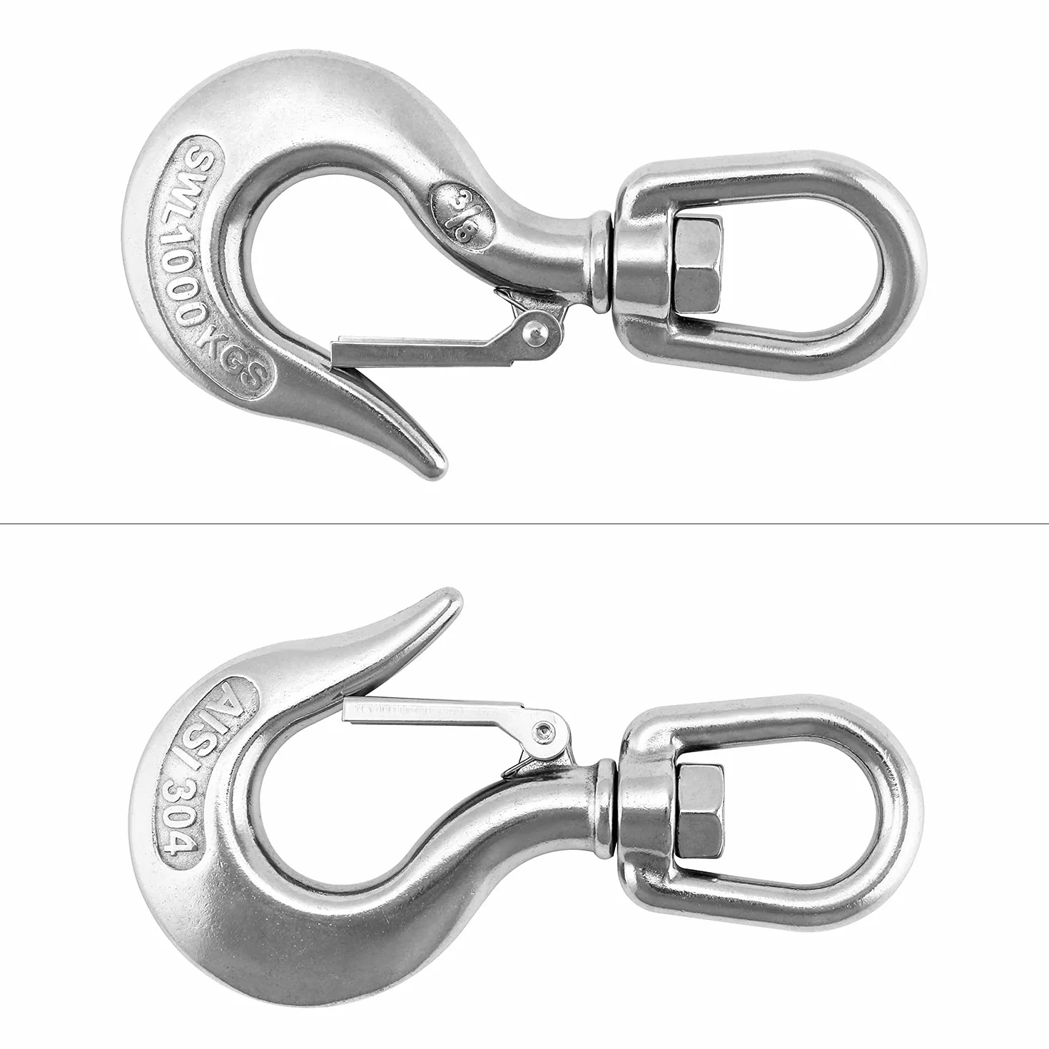 QWORK® Hak do podnoszenia dźwigu z zatrzaskiem, obrotowy haczyk na oczko, akcesoria do olinowania 1000 kg