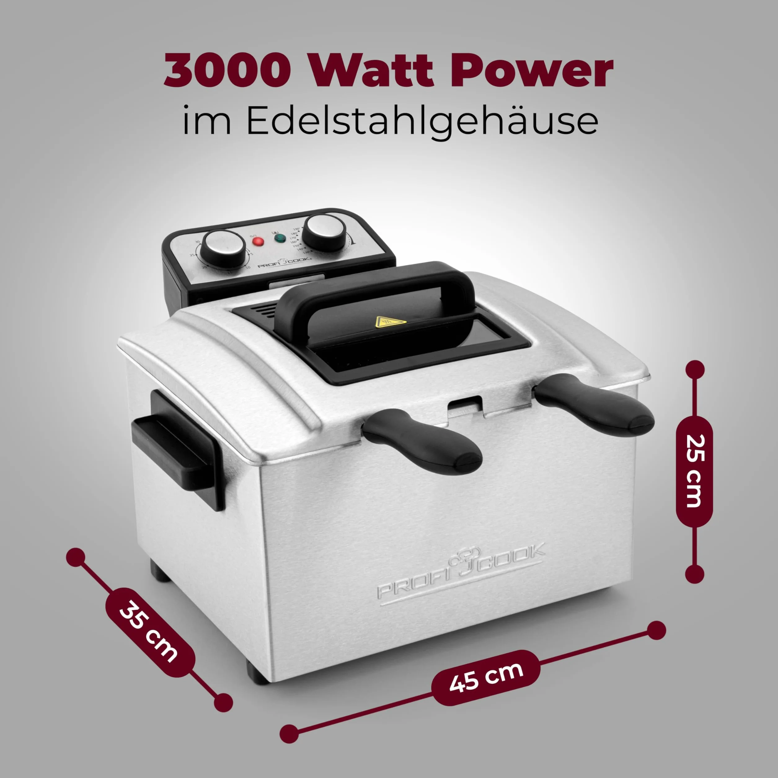 Profi Cook FR1038 Frytkownica, Stal Nierdzewna, 3000 W, 5 L, Srebrny/Czarny