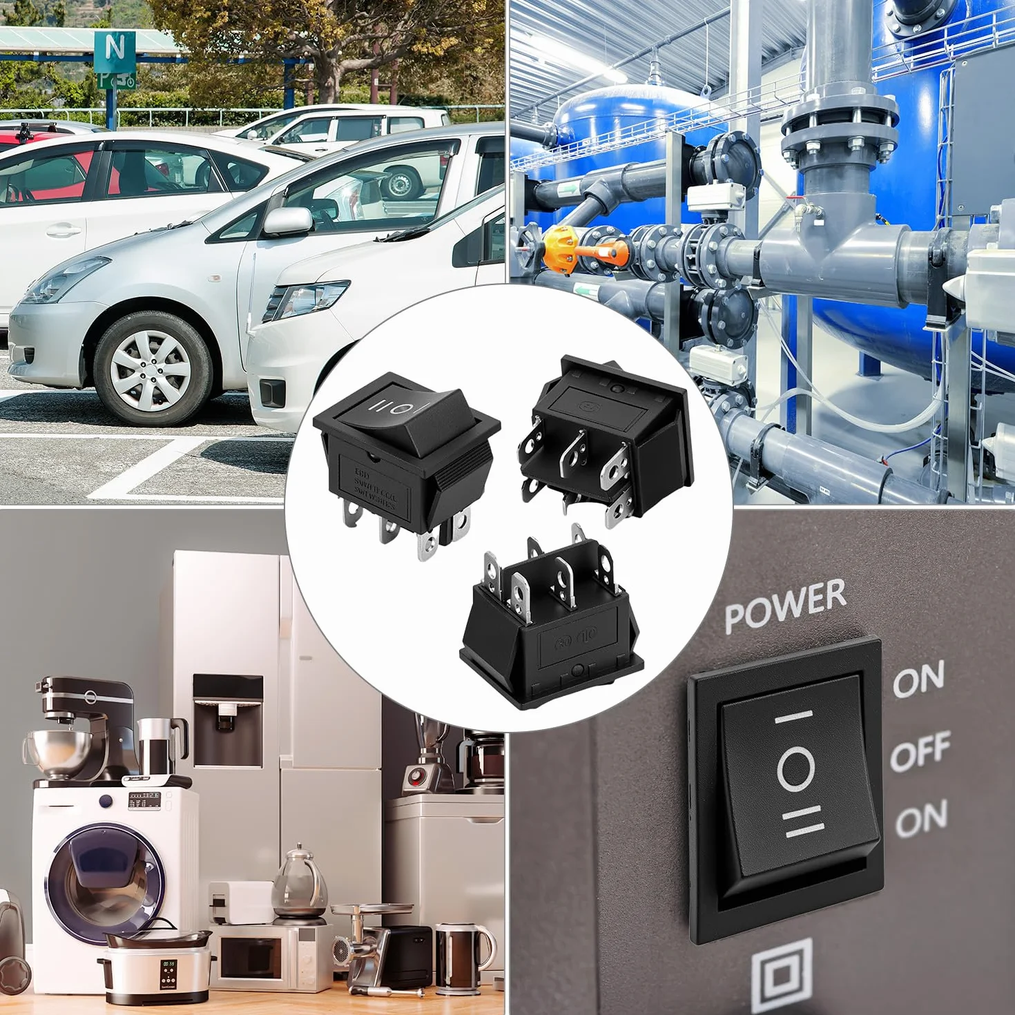 QWORK przełącznik Rocker ON-OFF-ON DPDT 6Pin 16A 250VAC czarny