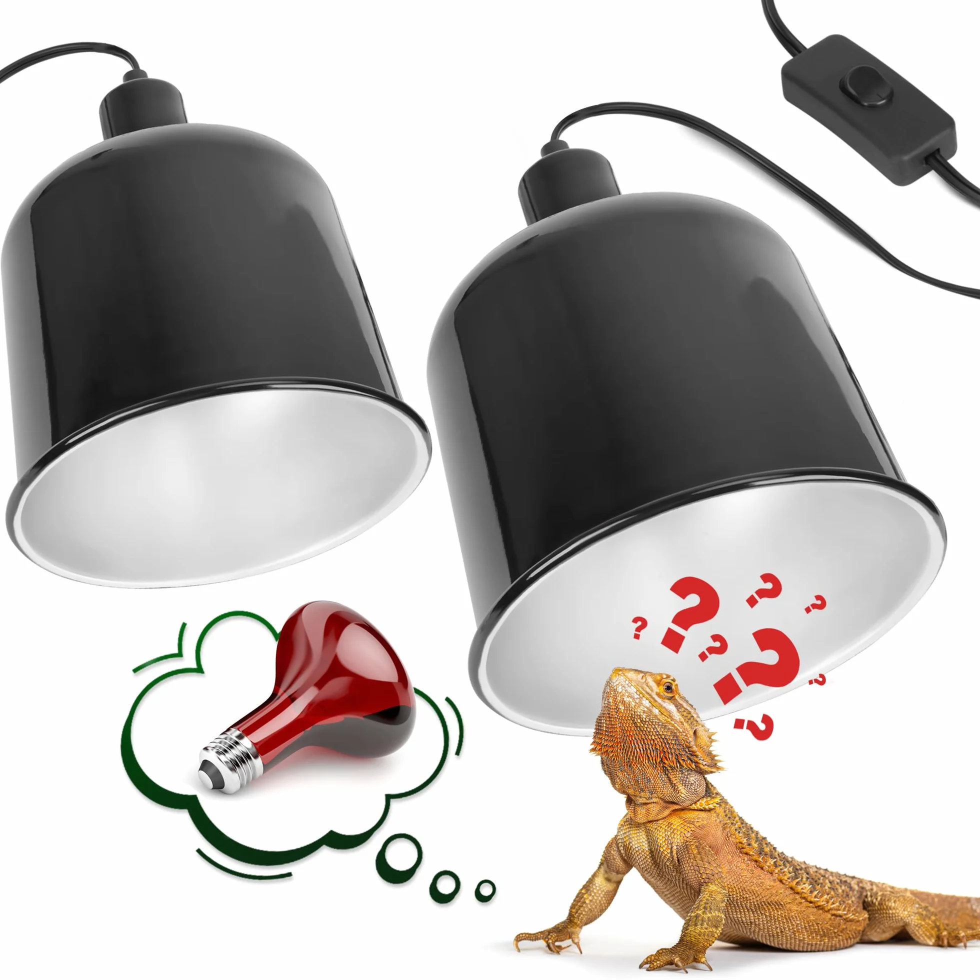Osłona lampy kopułowej dla gadów, 2 sztuki, 18 cm głęboka kopuła dla gadów, aluminiowa osłona do terrarium dla gadów z ceramicznym gniazdem i indywidualnym przełącznikiem (żarówki nie są