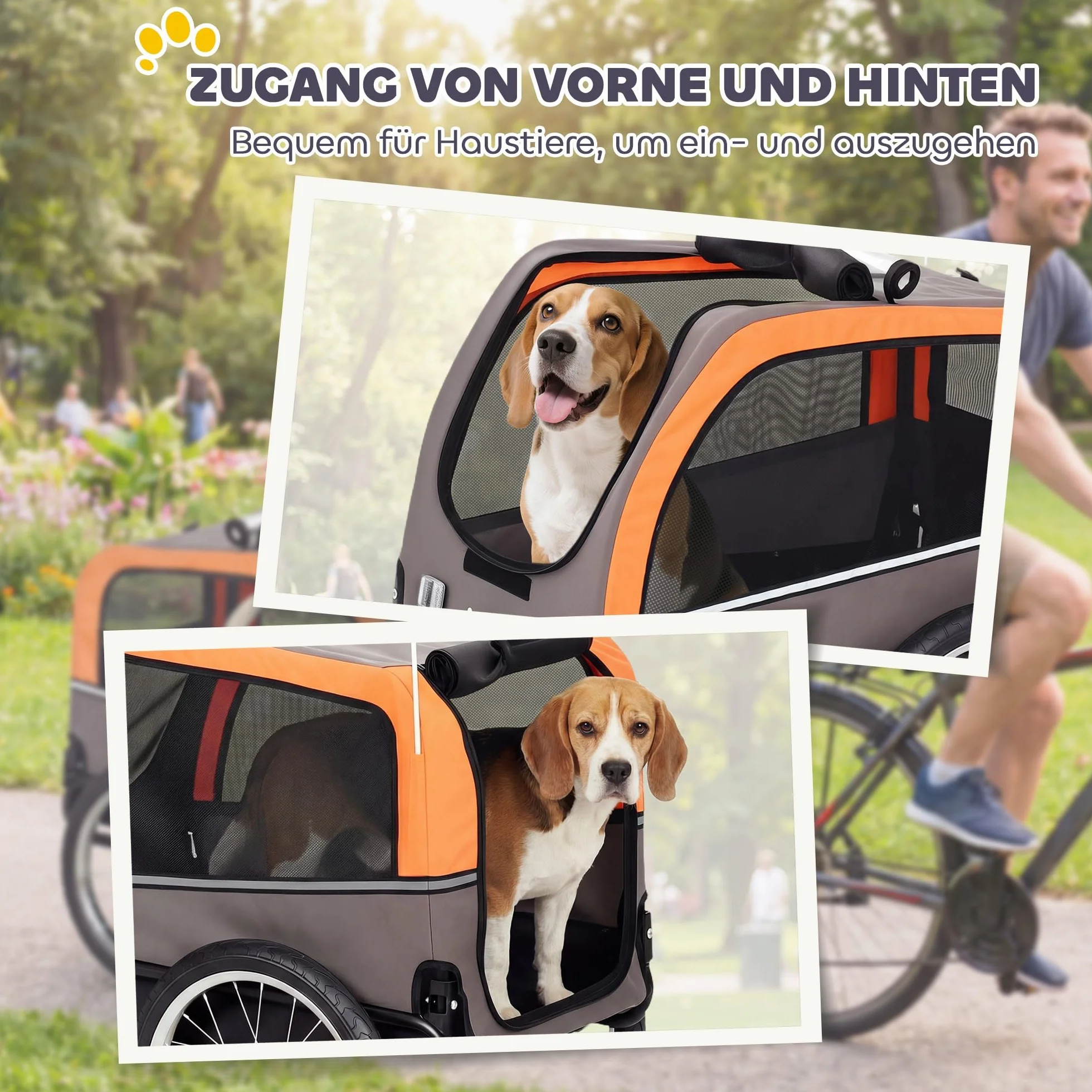 PawHut Przyczepka rowerowa dla psów składana z odblaskami 2 drzwi regulowana smycz okna z siatki przenośna przyczepka rowerowa dla małych i średnich psów do 20 kg