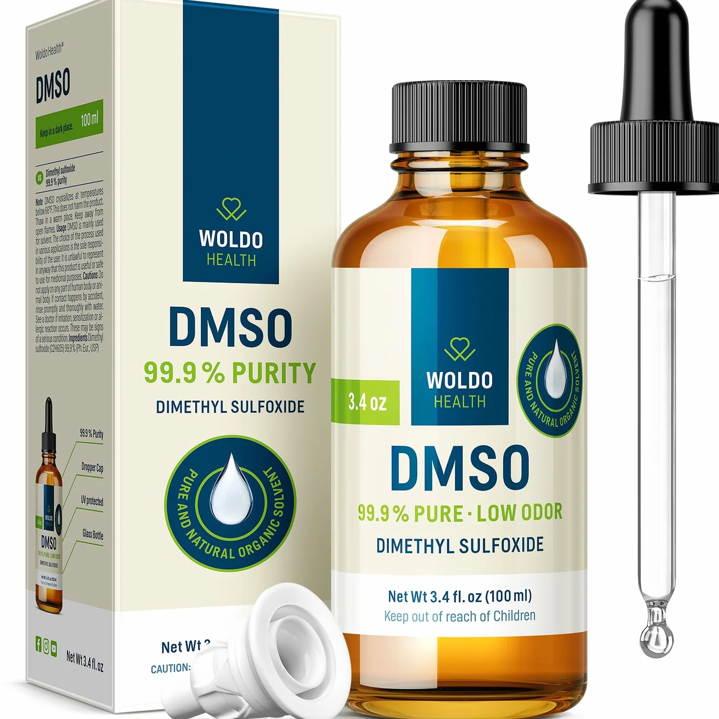 WoldoHealth DMSO 99,9% czystości dimetylosulfotlenek 100 ml jakość farmaceutyczna z pipetą