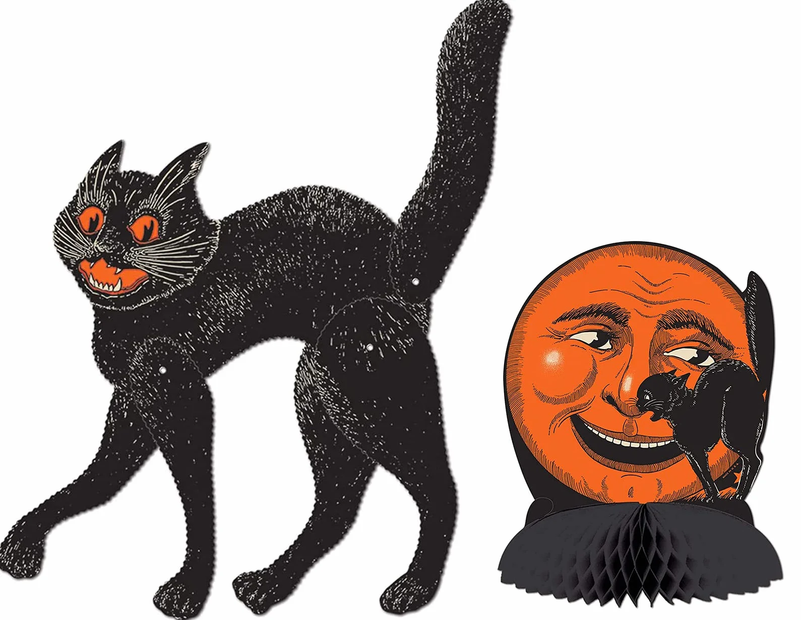 Dekoracje na Halloween 52 cm przegubowy kot i 24,8 cm zestaw centralny księżycowy
