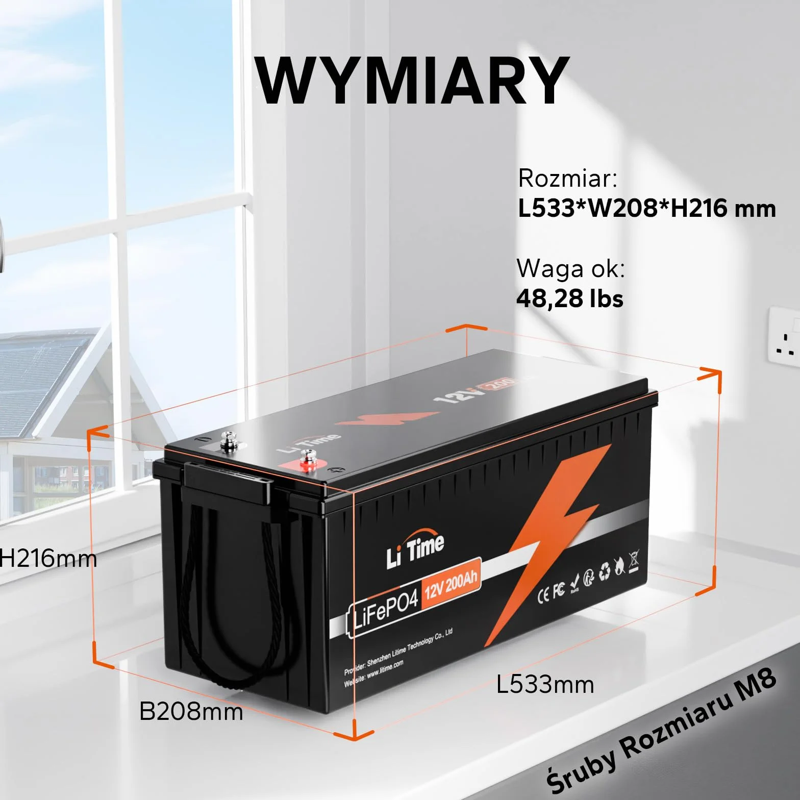 LiTime Bateria Litowa 12V 200Ah, Akumulator LiFEPO4 do 15,000 cykli, Bateria Lifepo4 Wbudowany 100A BMS Nadaje Się Do Przyczep Kempingowych, Baterii Słonecznych, Łodzi, Silników Trolingowych