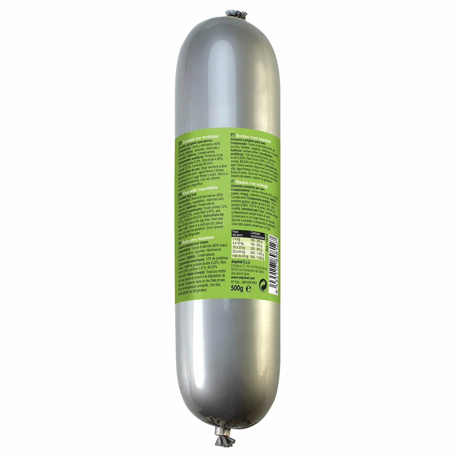 Kiełbasa szynka z warzywami dla psów - 500 g - Arquivet