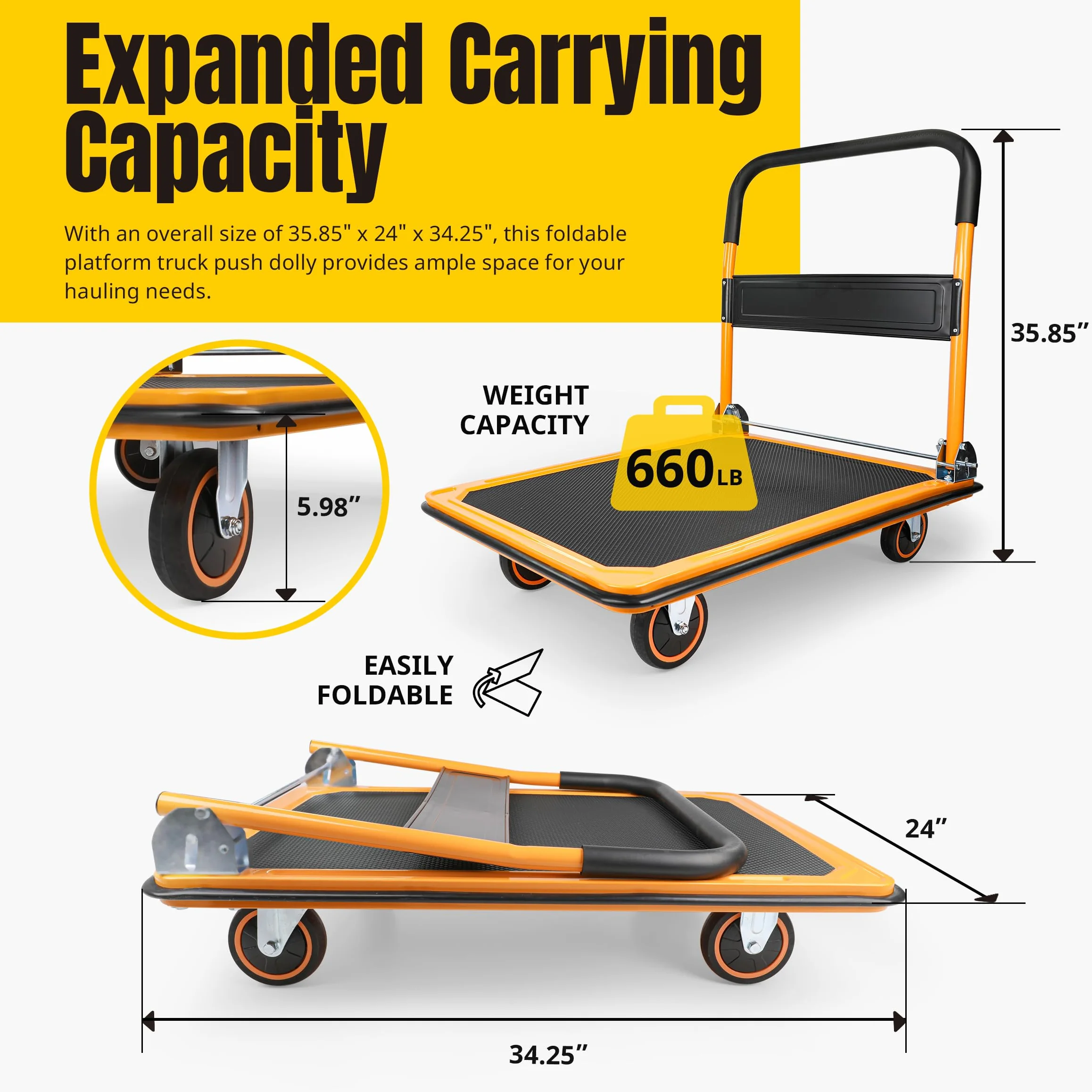 MaxWorks 80877 - Składana platforma ciężarówka Push Dolly 299.4 kg Nośność: