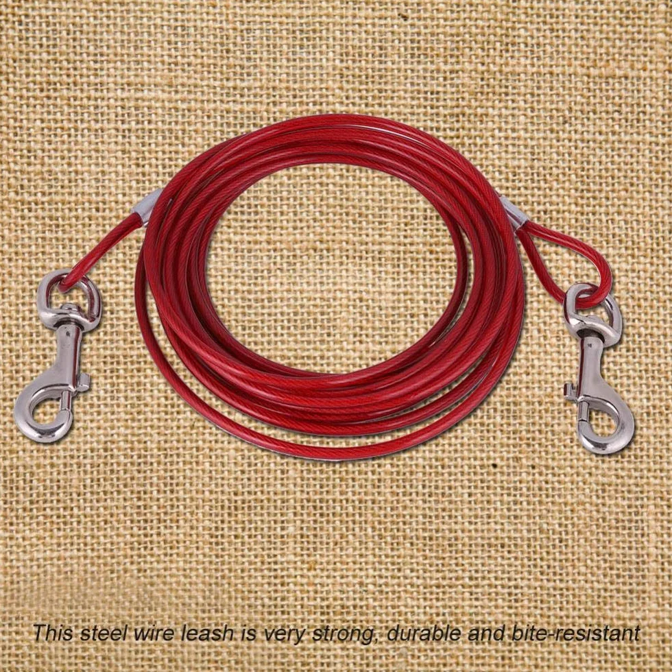 Drut stalowy, psy domowe mocuje kabel stalowy smycz do mocowania drutu stalowego metalowa smycz na boisku kempingowym (czerwony)