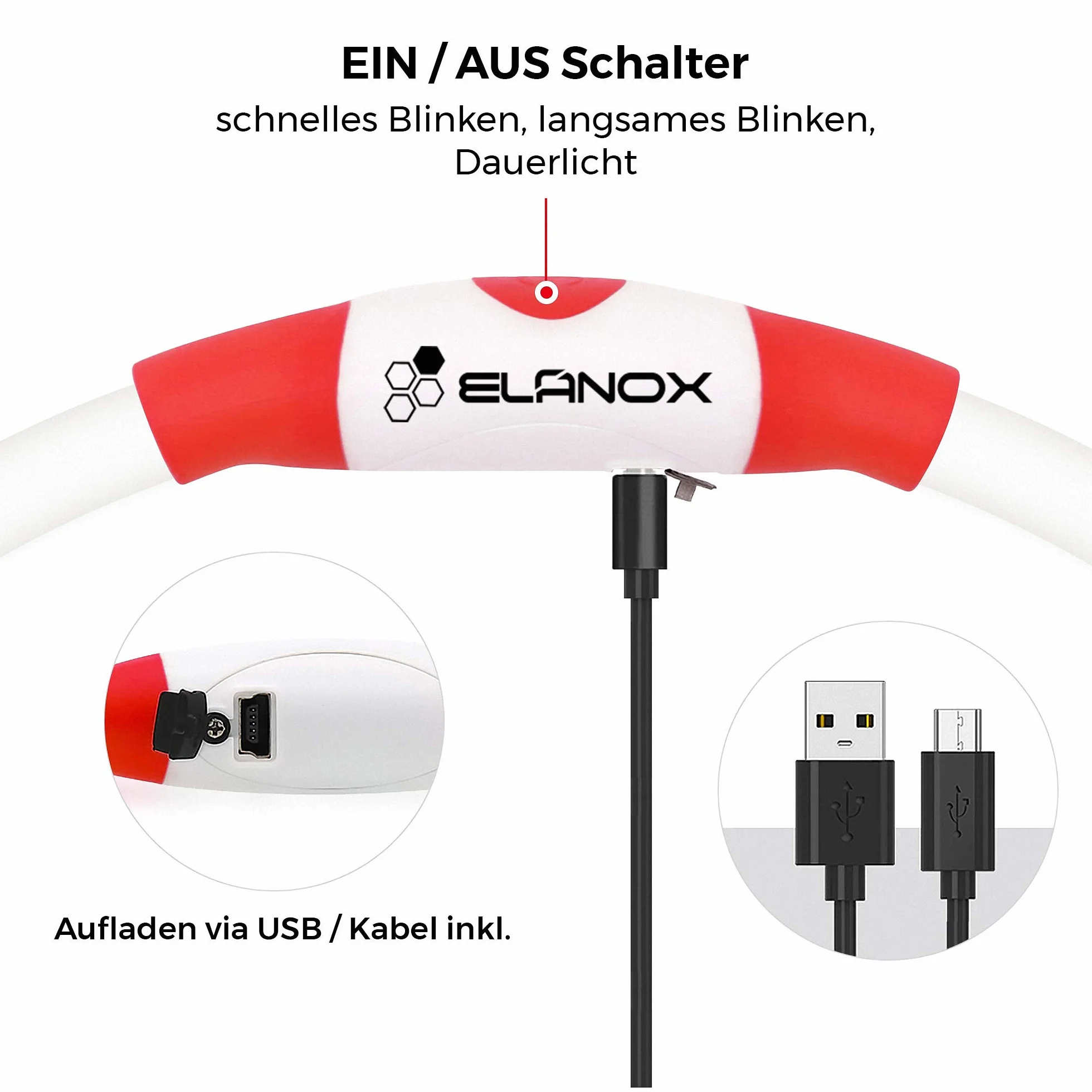 ELANOX LED obroża dla psa do ponownego ładowania USB uniwersalna obroża świetlna (czerwona)