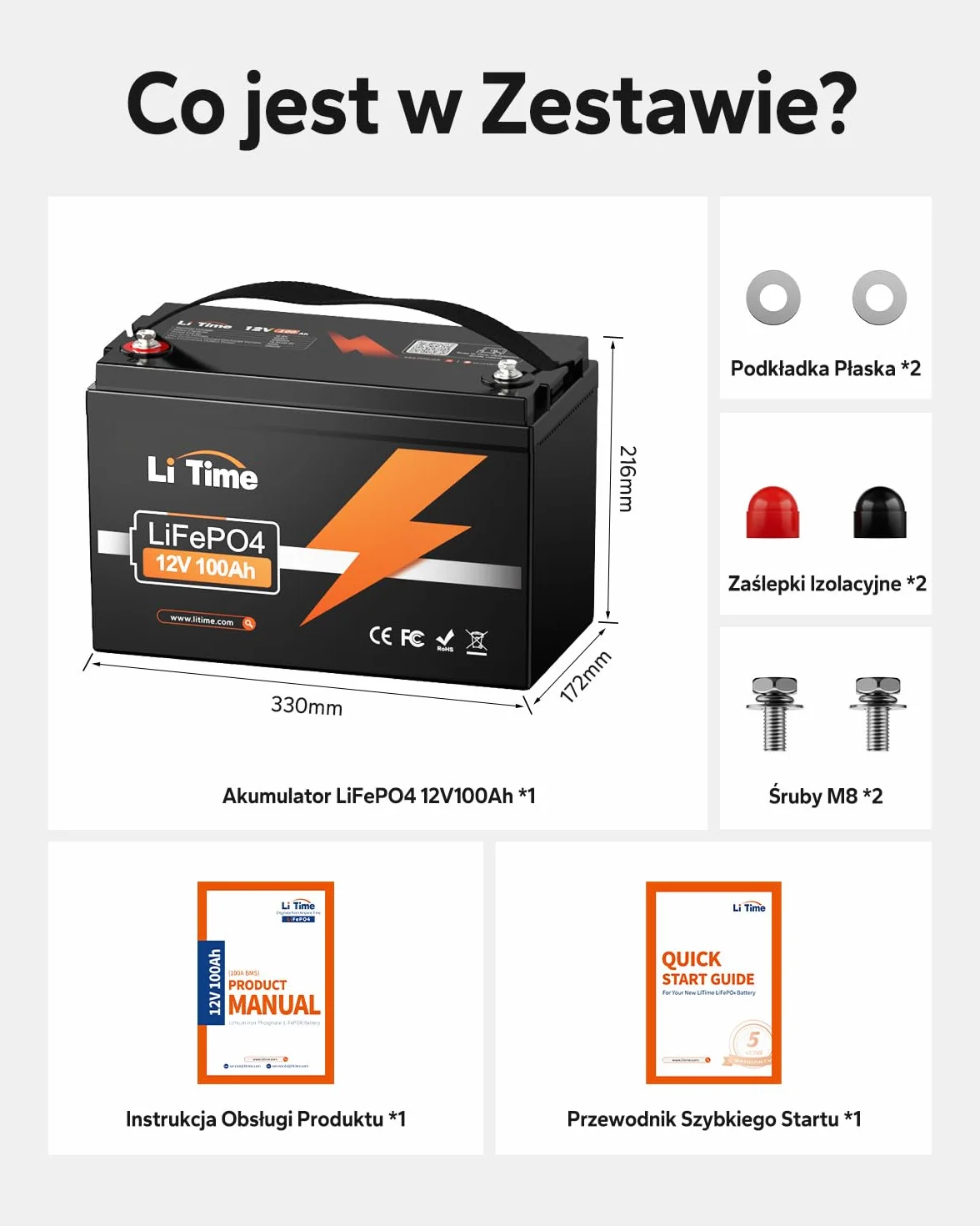 LiTime 12V 100Ah LiFePO4 Akumulator Litowy, Do 15 000 Cykli i 10 Lat Żywotność, Bateria LiFePO4 z Płytką BMS 100A, Akumulator LiFEPO4 Idealny Do kamperów, Zastosowań Poza Siecią, Łodzie