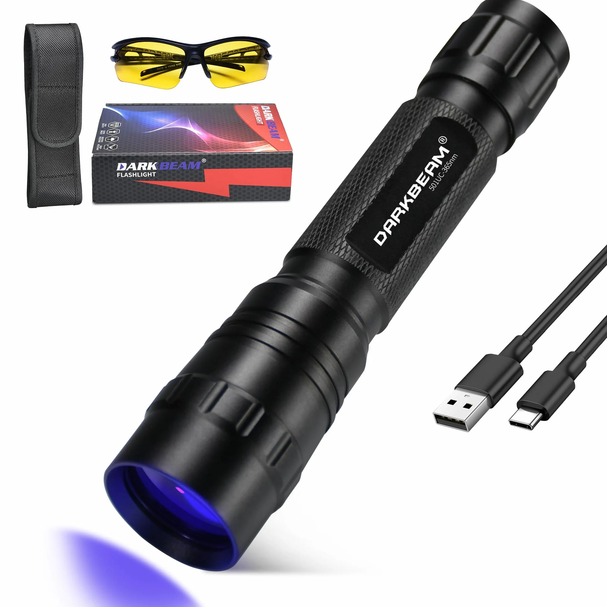 DARKBEAM Latarka UV 365 nm, światło czarne światło, mini mocna lampa drewniana, USB-C do ładowania, LED 10 W, ultrafioletowe, kieszonkowe wykrywacz moczu dla zwierząt domowych, do minerałów, szkła