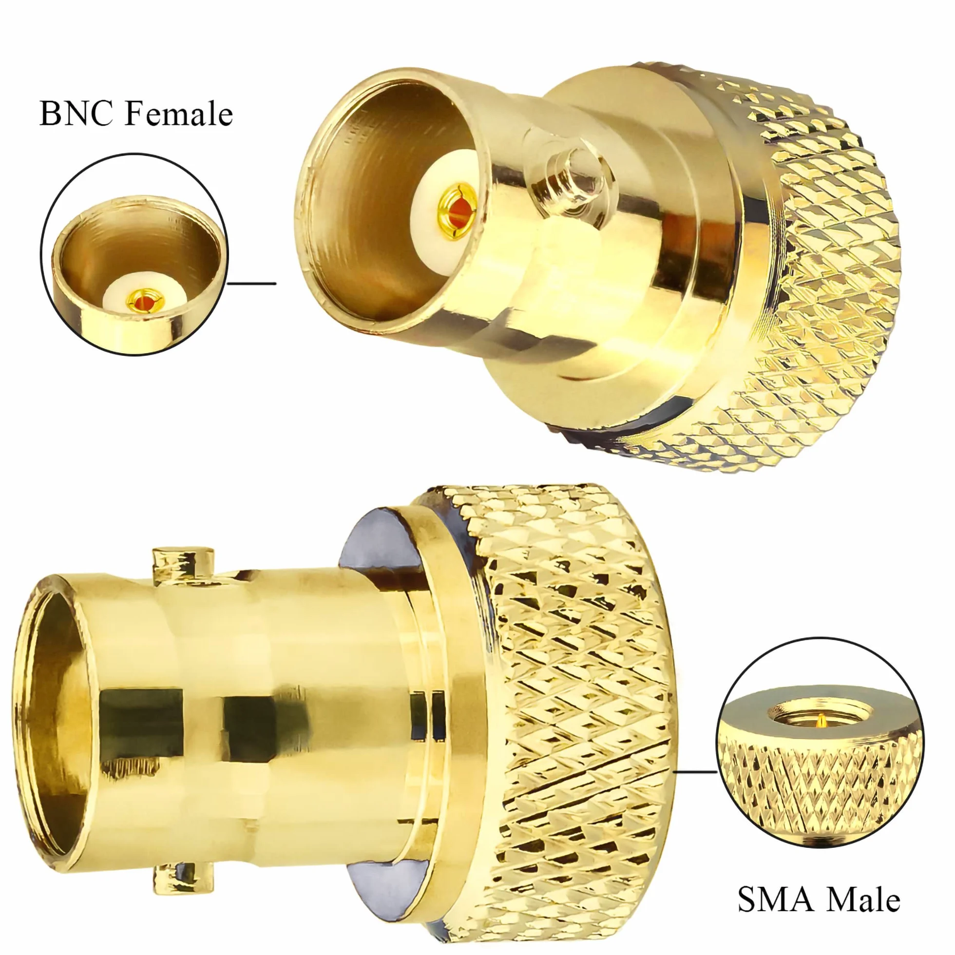 SMA-Stecker auf BNC-Buchse HF-Koax-Anschluss für Funkgerät 2er-Set vergoldet