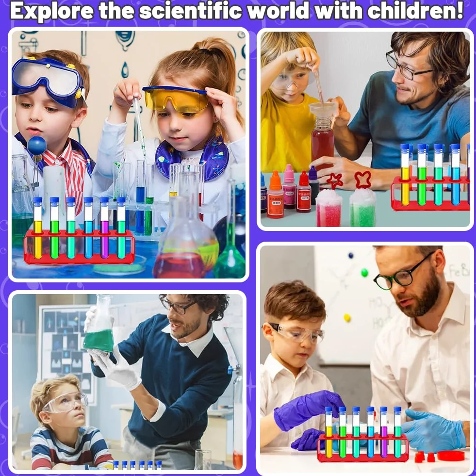 7 szt. plastikowych probówek dla dzieci, plastikowe rurki ze stojakiem dla dzieci sprzęt naukowy dzieci zabawa w wodzie zabawka edukacyjna domowe zestawy naukowe dla chłopców i dziewcząt