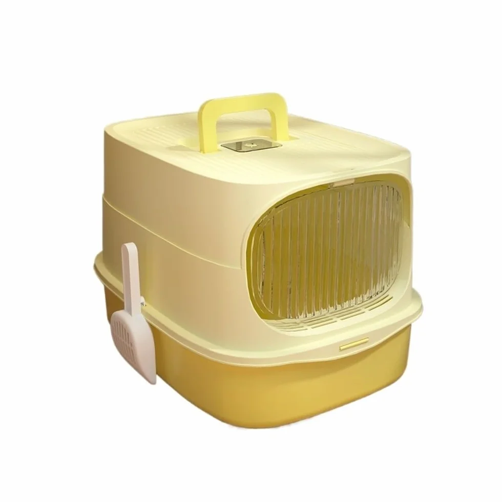 Artykuły dla zwierząt, Duża plastikowa kuweta dla kota z pokrywką i szufelką, wysokie boki dużych kotów(Yellow)
