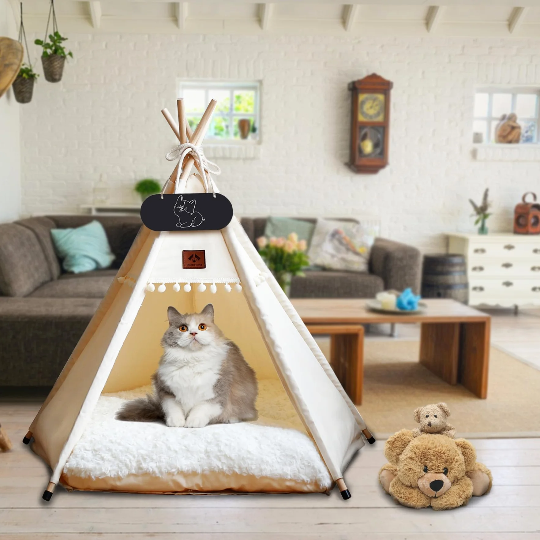 Namiot tipi dla zwierząt domowych z dwustronną poduszką Namiot dla zwierząt domowych dla psów/kotów Budka dla zwierząt domowych Zdejmowany i nadający się do prania Domek dla psów dla świnek