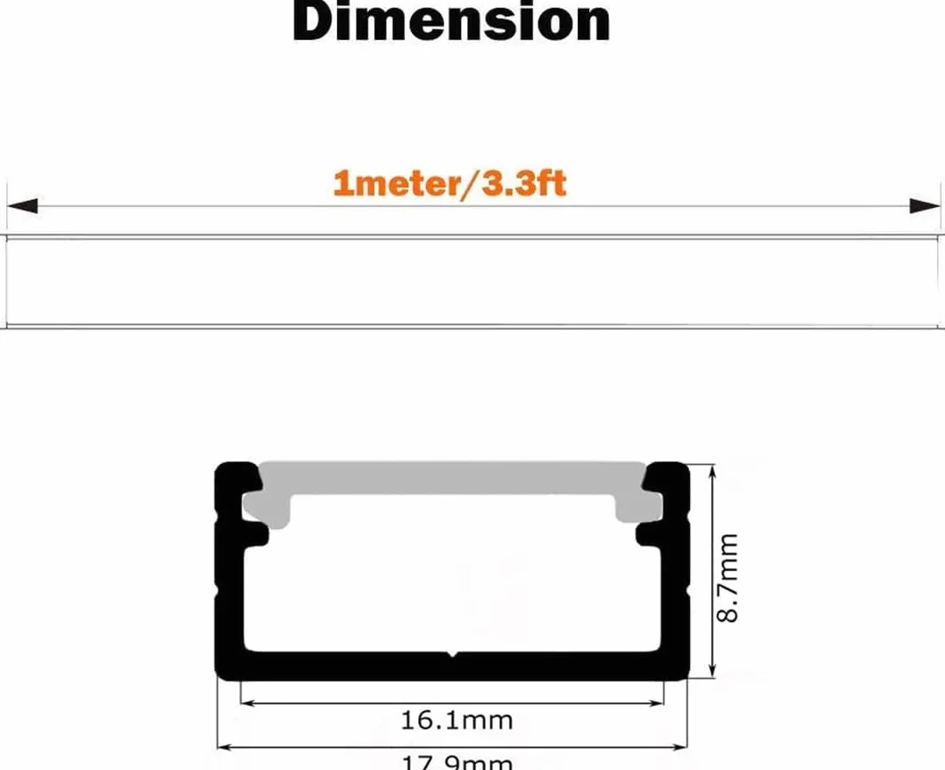 Czarny kanał aluminiowy do listwy 16 mm 10 szt. 1 m z profilami montażowymi