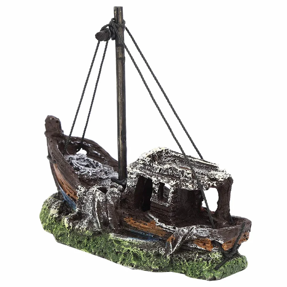 Resin Aquarium Fish Tank Landscape Ornament, Aquarium Artificial High Simulation Shipwreck Decoration Fish Tank Hide House