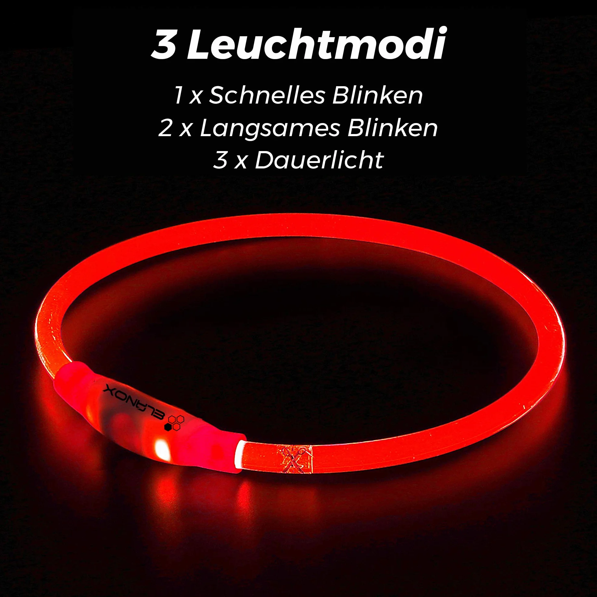 ELANOX LED obroża dla psa do ponownego ładowania USB uniwersalna obroża świetlna (czerwona)