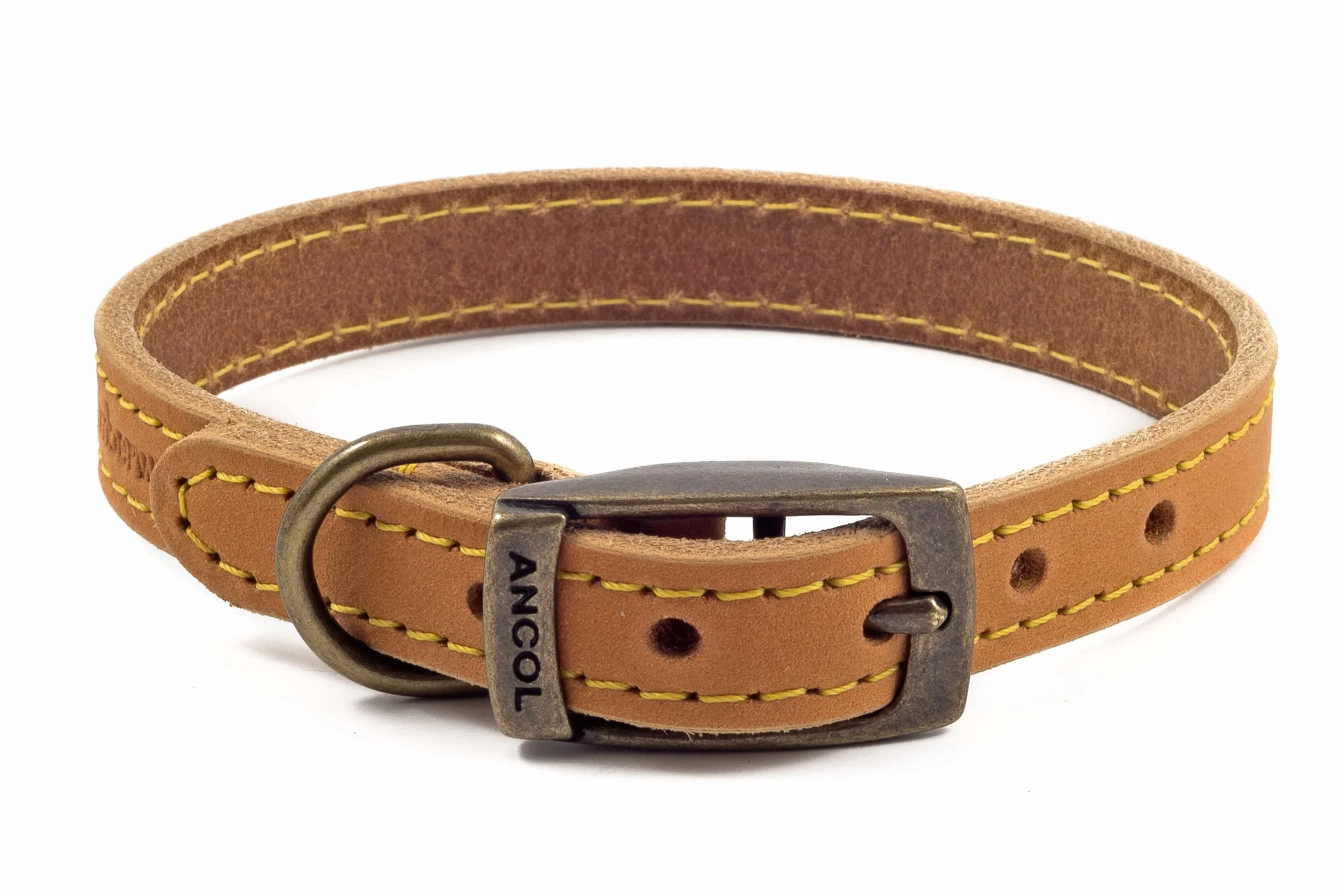 Ancol Timberwolf skórzana obroża dla psa, musztardowa, 35-43 cm, musztardowa