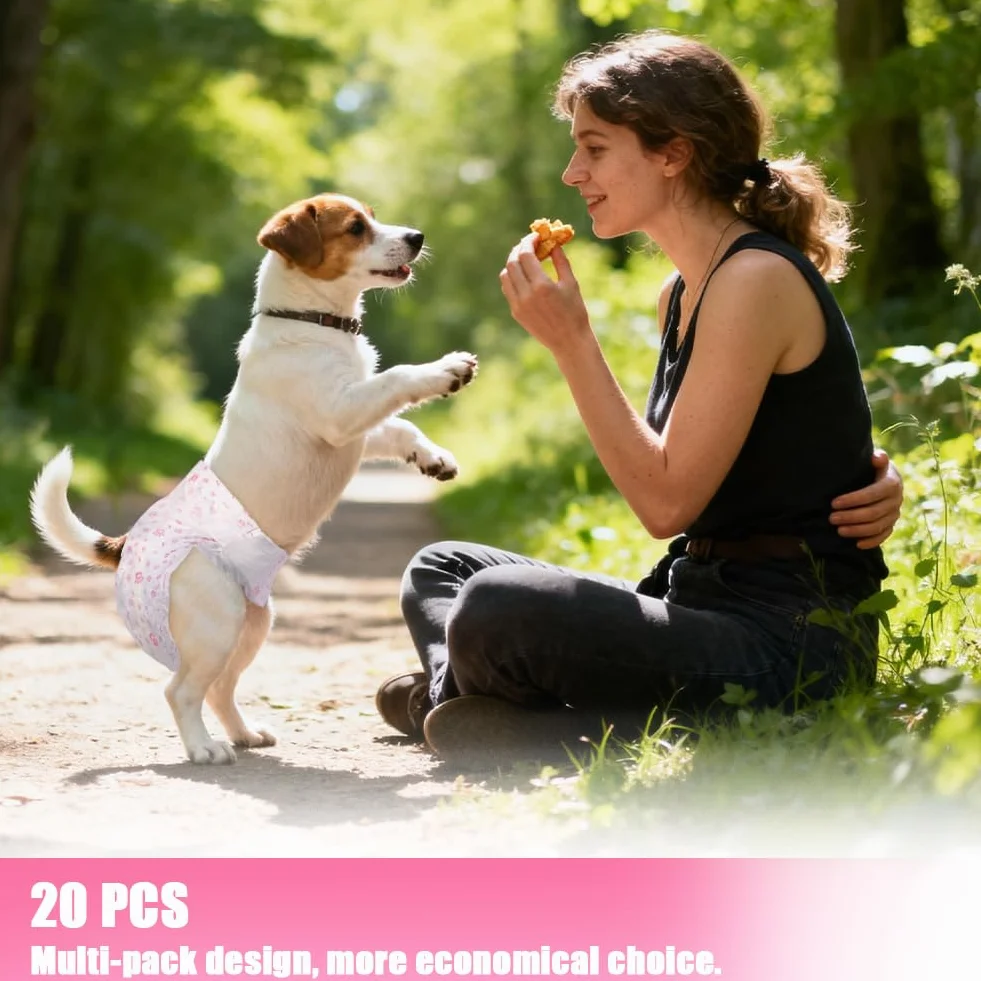 AUYAO Pieluchy dla psów dla suk w rui, Pieluchy dla suk, 20 szt. jednorazowe majtki dla psa, gumka w pasie i wycięciach na nogi, otwór na ogon, idealne na okres rui, po operacji, na nietrzymanie moczu