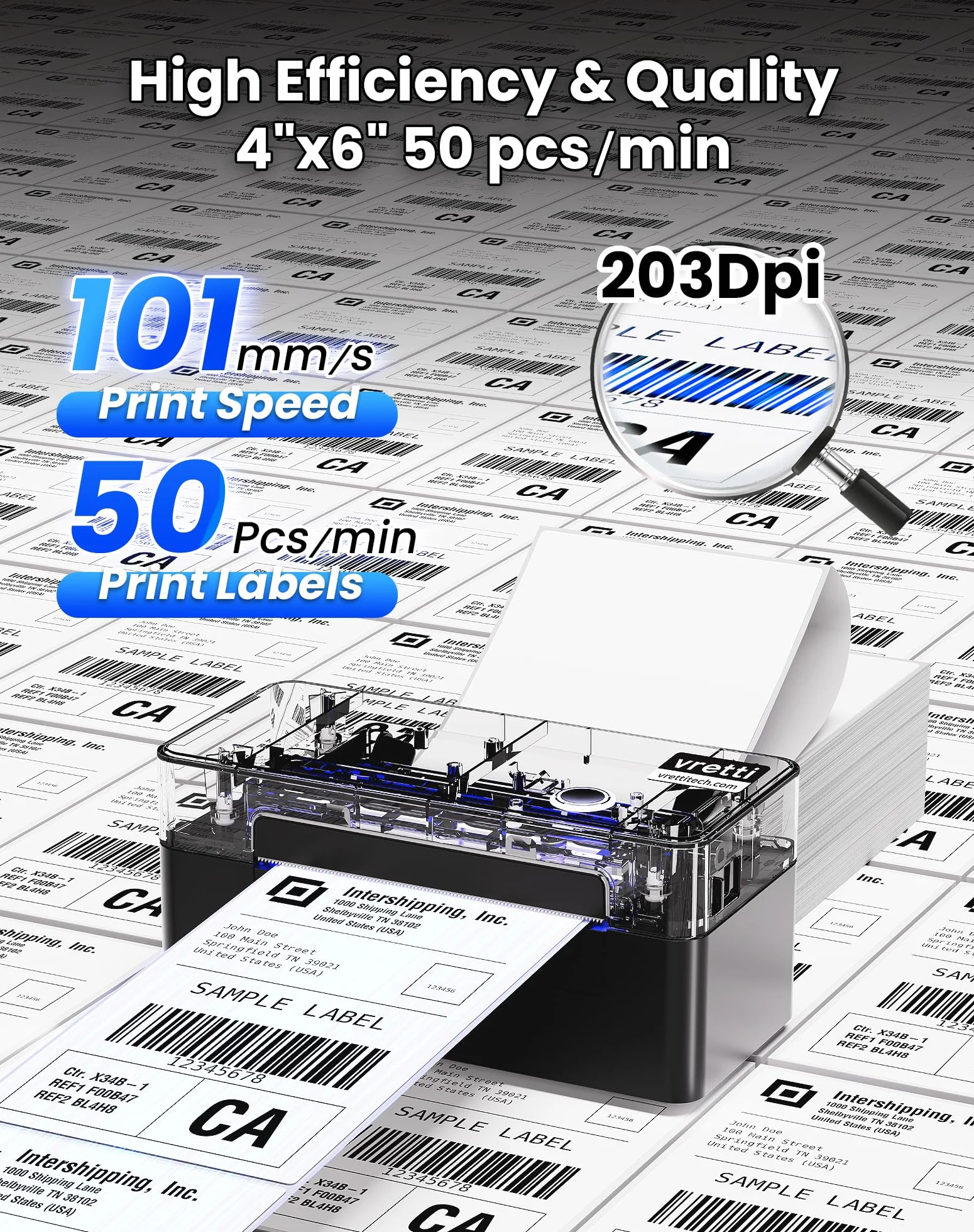 Vretti Drukarka Termiczna 4x6, Drukarka Etykiet dla Amazon Shopify eBay Etsy