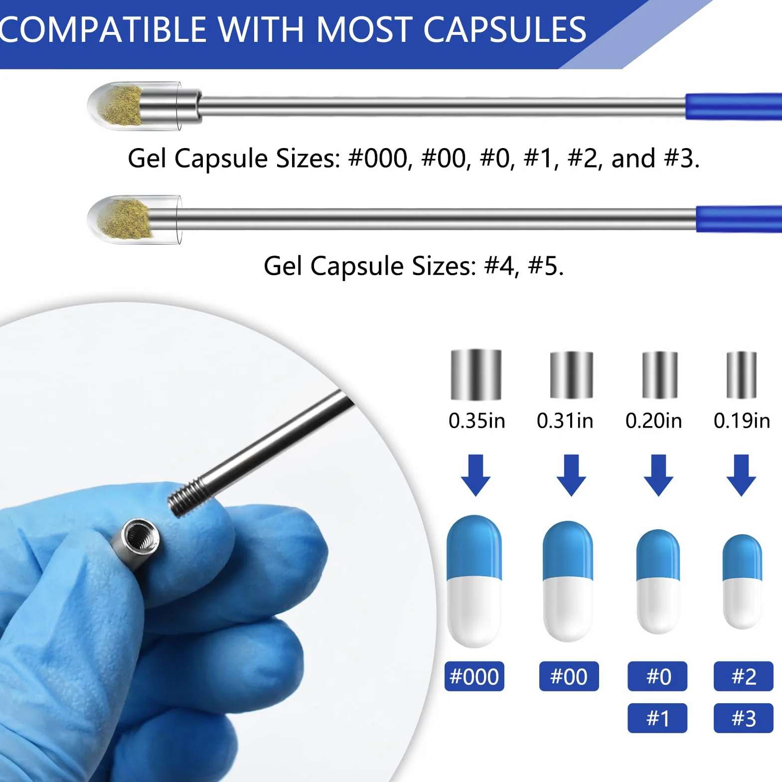Artcome 12 szt. Versatile Capsule Filling Tool Kit for Pill Filler - Łyżki laboratoryjne, Dual-Ended Long Spoon and Herb Tamper - Idealne narzędzia do leczenia i suplementów - wszystkie rozmiary 000