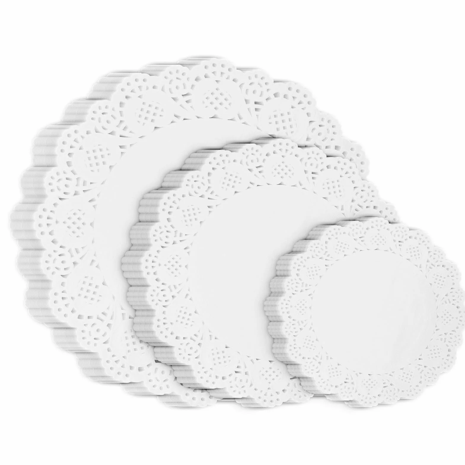 Yolev 120 sztuk podkładek na żywność, 11,5 cm 16,5 cm i 21,5 cm jednorazowe papierowe podkładki na stół, białe koronkowe papierowe podkładki na ślub, urodziny, ciasta, desery, jasnobrązowe