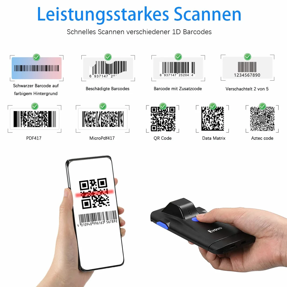 Czytnik kodów kreskowych Bluetooth 2D, Klip Skaner Retro Przenośny Akumulator Bezprzewodowy 3-w-1 USB do zarządzania zapasami Magazyn Szczegóły dla Telefonu z systemem Android, IOS