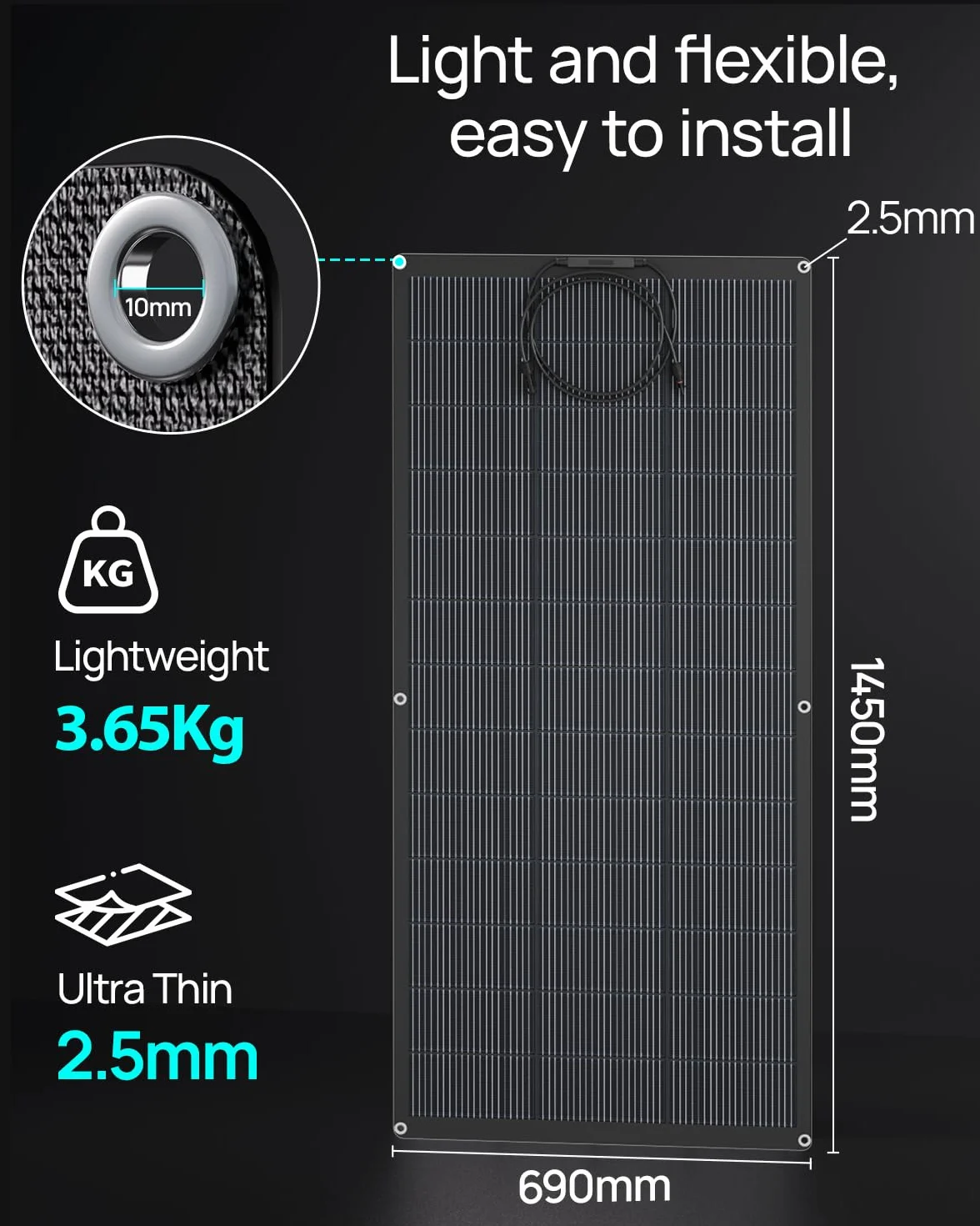 ECO-WORTHY Elastyczny panel słoneczny 400 W, 24 V, materiał ETFE 18BB, ogniwo mono 18BB, 25% wysoka konwersja, na balkon, do kampera, łodzi, dachu, na kemping, do domu, jachtu, nierównych powierzchni