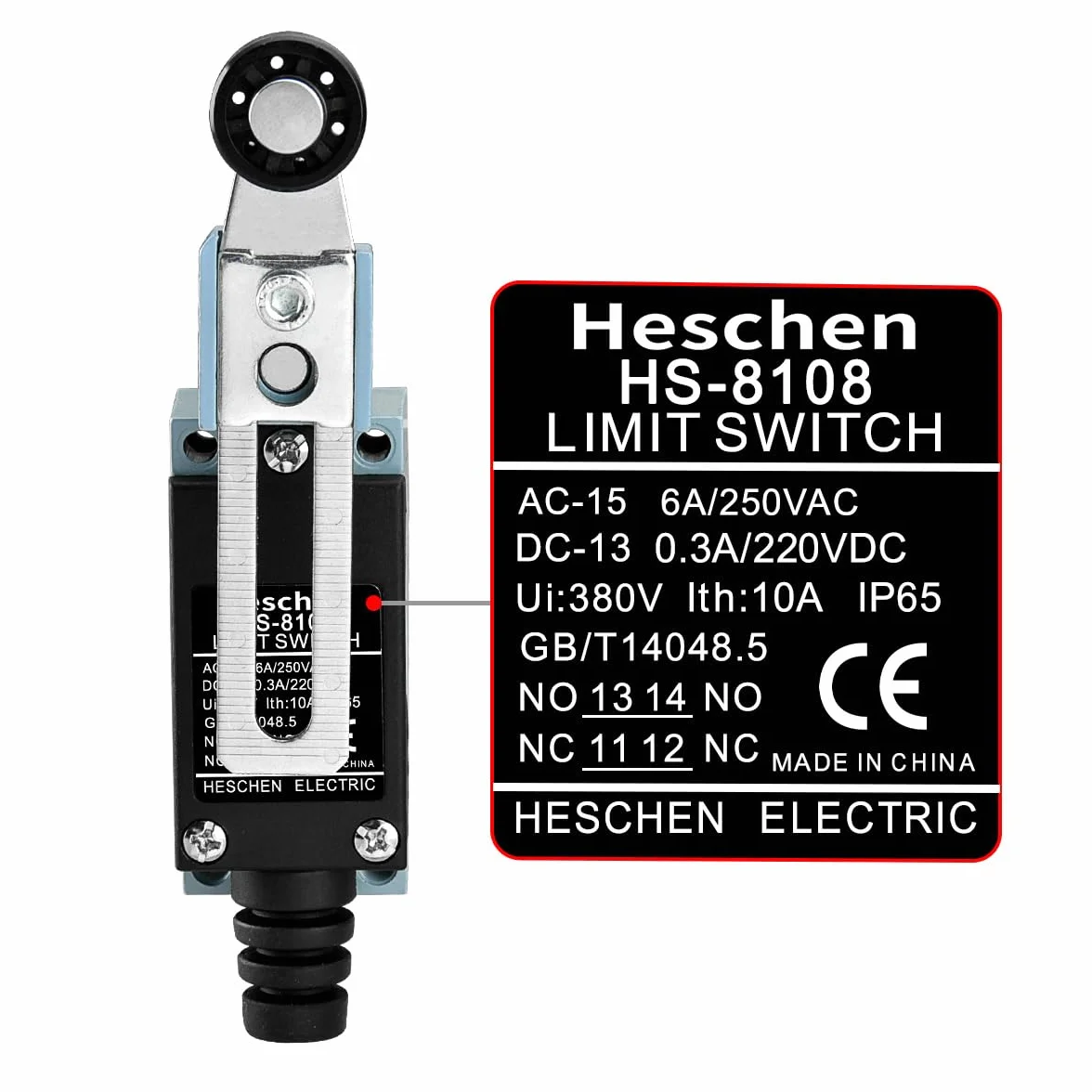 Heschen przełącznik krańcowy TZ-8108 regulowana dźwignia rolkowa 10 A 250 V AC SPDT IP65